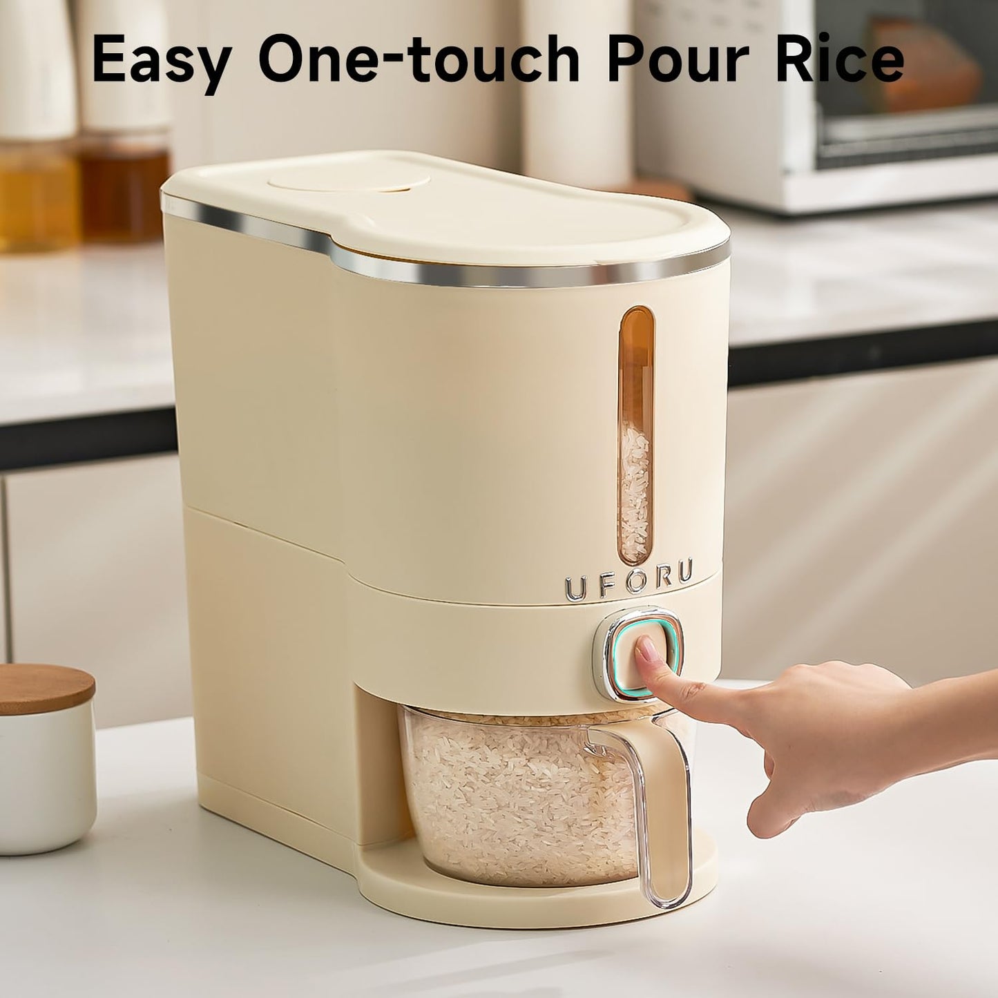 UFORU Rice Dispenser, Rice Storage Container with Measuring Cup for Kitchen Pantry Household, Cereal Dry Food Storage Containers Airtight, Sealed Moisture Proof, 11 Lbs