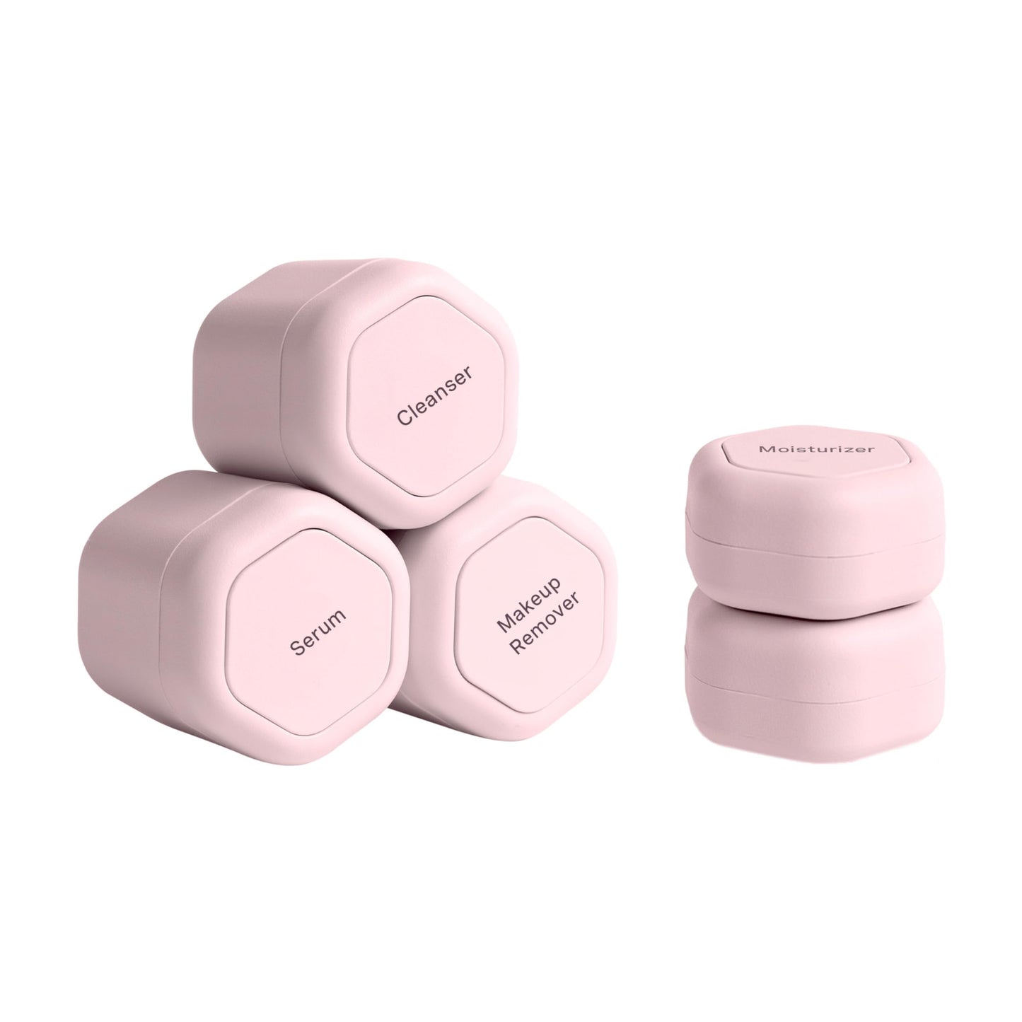 Cadence Travel Containers - Basic Skincare Set - Magnetic Travel Capsules - For Facial Cleanser, Moisturizer, Sunscreen - 3 Small Capsules (0.56oz) with Cleanser, Moisturizer & Sun-Icon Labels - Petal