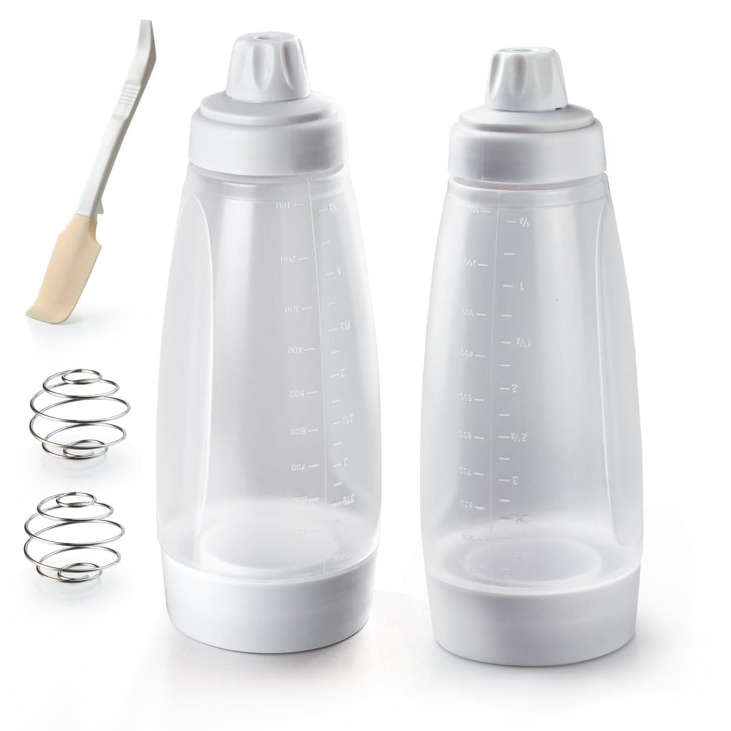 stochastic box 2 Packs of Pancake Batter Dispenser with Blender Balls, Equipped with Silicone Spatula Pancake Mixer Bottle, Kitchen Batter Squeezer Bottle Suitable for Cupcakes, Pancakes, and Muffins