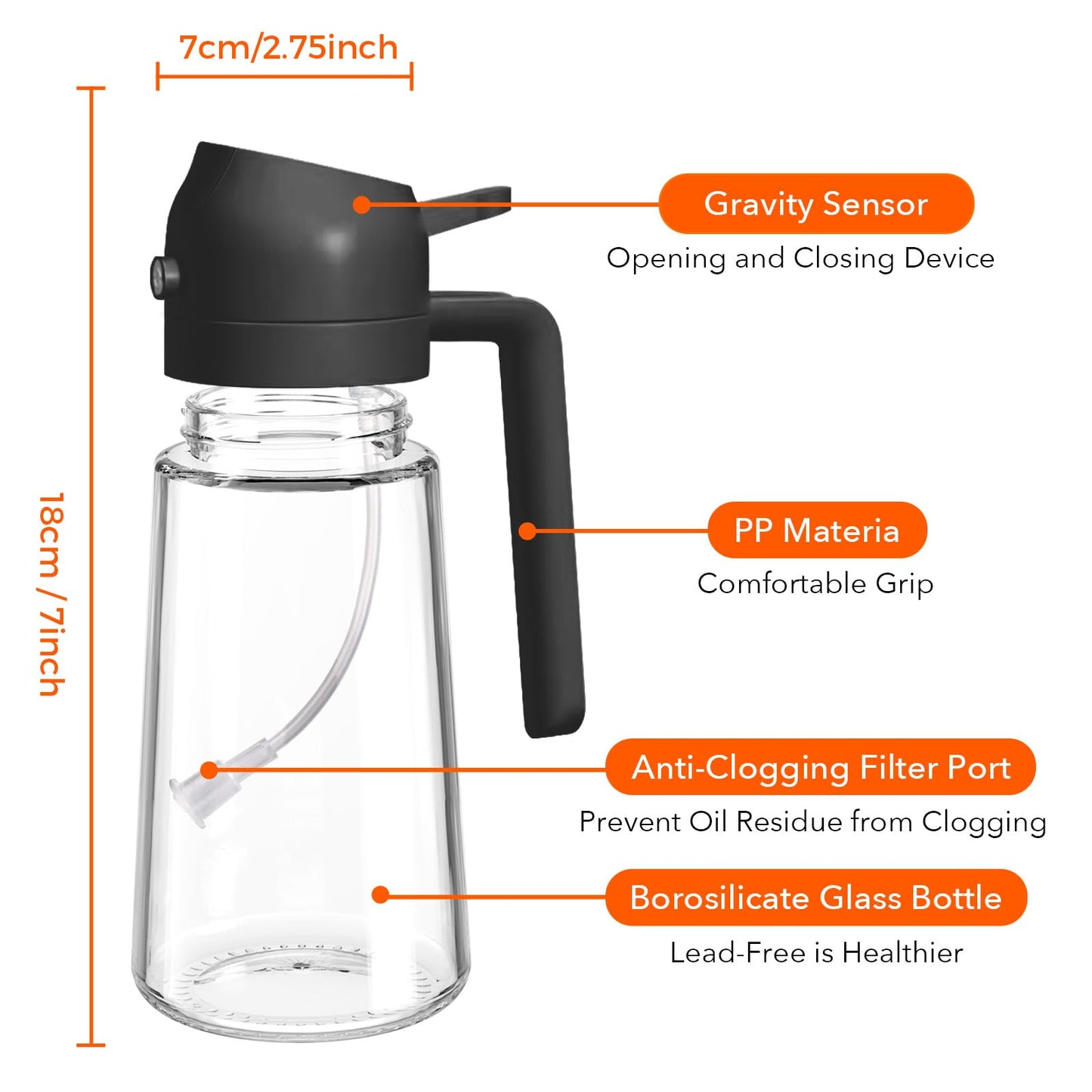 YARRAMATE 16oz/470ml Oil Sprayer for Cooking with Stickers, Food-grade Premium 2 in 1 Olive Oil Dispenser Bottle for Kitchen Gadgets, Air Fryer, Salad, Frying, BBQ (Black)