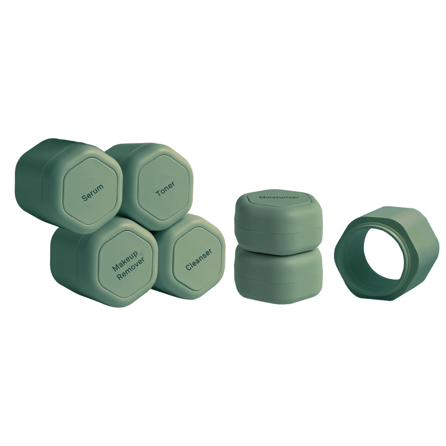 Cadence Travel Containers - Basic Skincare Set - Magnetic Travel Capsules - For Facial Cleanser, Moisturizer, Sunscreen - 3 Small Capsules (0.56oz) with Cleanser, Moisturizer & Sun-Icon Labels - Petal