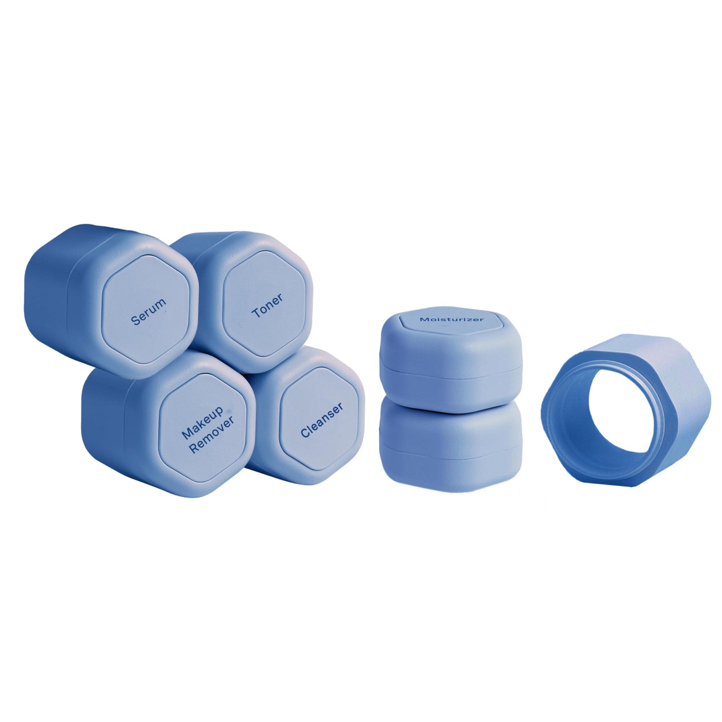 Cadence Travel Containers - Basic Skincare Set - Magnetic Travel Capsules - For Facial Cleanser, Moisturizer, Sunscreen - 3 Small Capsules (0.56oz) with Cleanser, Moisturizer & Sun-Icon Labels - Petal