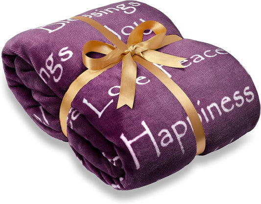 Premium Love & Joy Inspiring Gift Throw Blanket - Cozy, Warm and Fluffy Sherpa - Perfect Caring, Uplifting, Thoughtful, Personalized Gift for Peace & Prayer (65X50 Inches) Aubergine