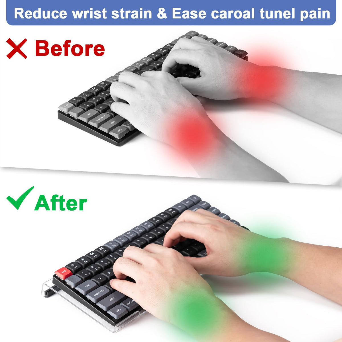 BOOMIBOO Clear Acrylic Tilted Computer Keyboard Holder for Ergonomic Typing, Keyboard Stand with Silicone Anti-Slip Strip,11.8 x 5.1 Inch Keyboard Tray for 78 Keys Keyboard