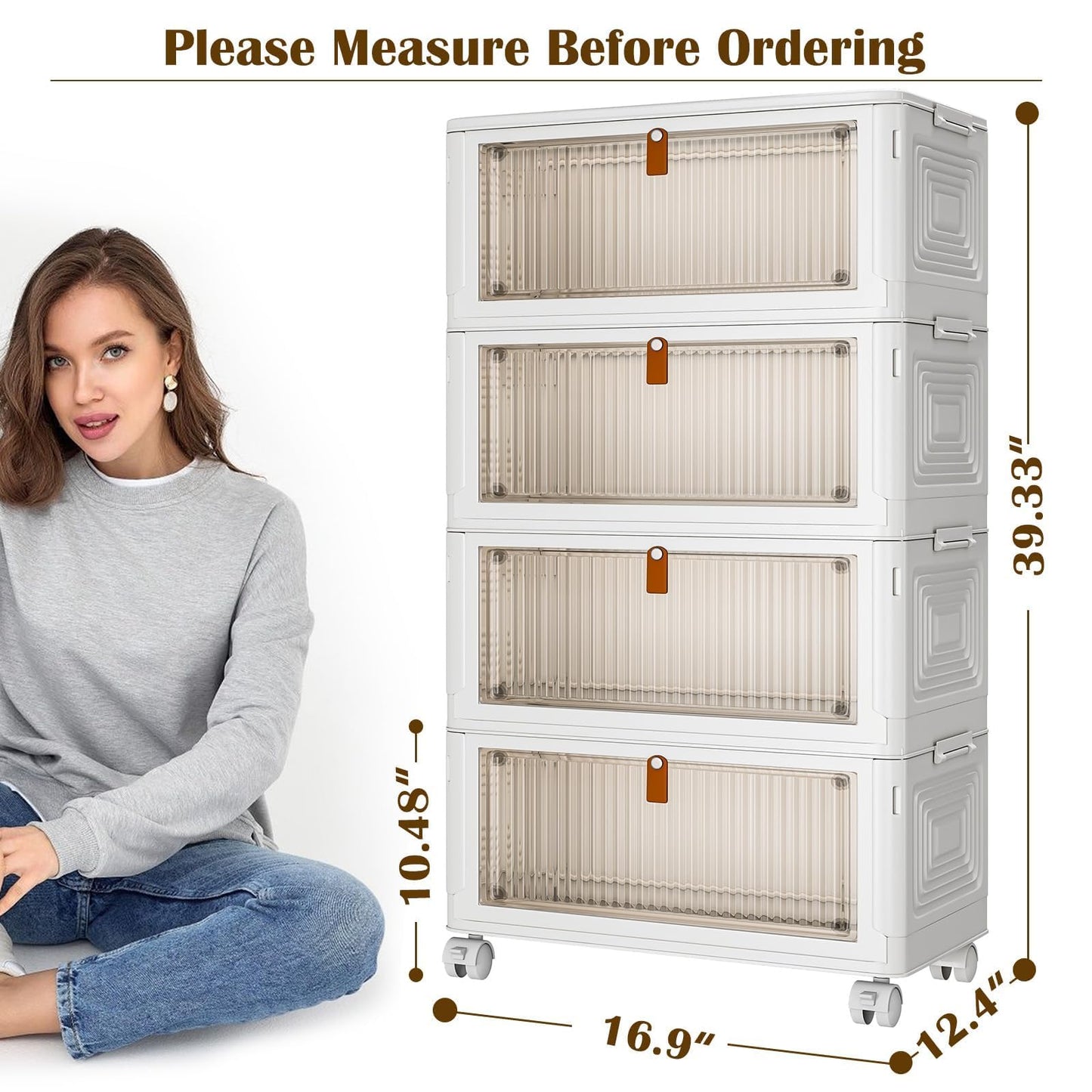 4 Tier Plastic Storage Bins with Lid 23QT, Stackable Storage Containers with Wheels, Folding Storage Boxes, Stackable Storage Bins, Closet Organizers and Storage for Living Room,Office,Dorm