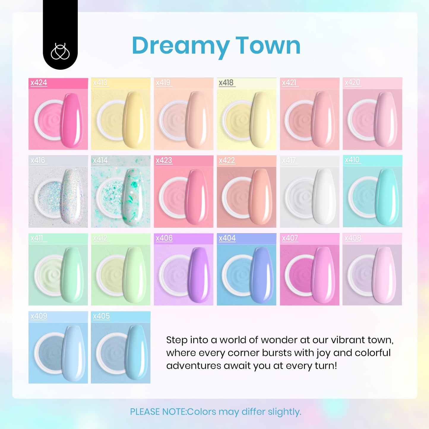 Beetles Dip Powder Nail Starter Kit 20 Colors Pastel Nude Blue Pink Glitter 36pcs Dipping Powder Set for Nail Art with Base Top Coat DIY Salon Complete Accessories Dreamy Town Collection