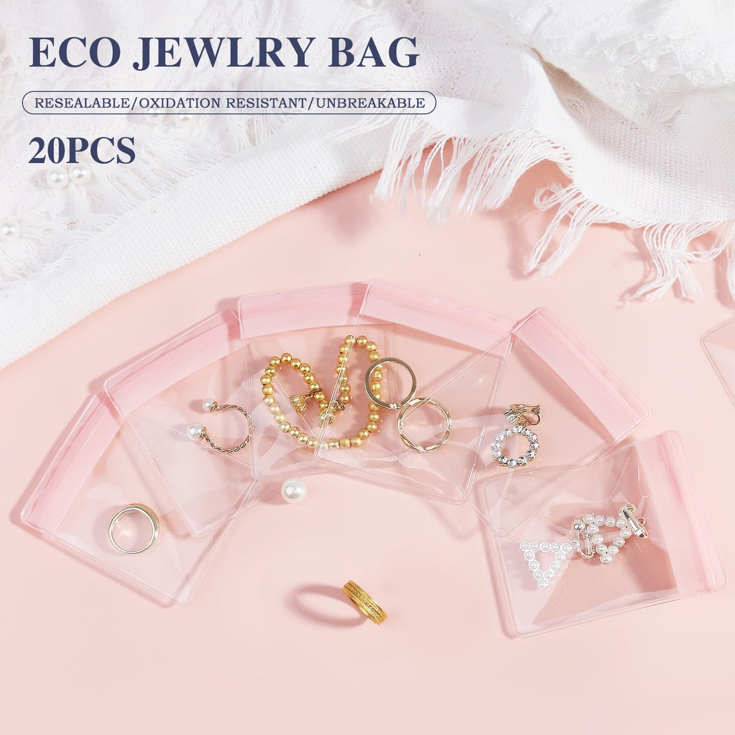 Acrylic Jewelry Box Organizer, Clear Jewelry Organizer and Storage with 20 Portable Anti Tarnish Jewelry bags, Travel Jewelry Case for Earrings/Rings/Necklaces Gifts for Women Girls, Clear