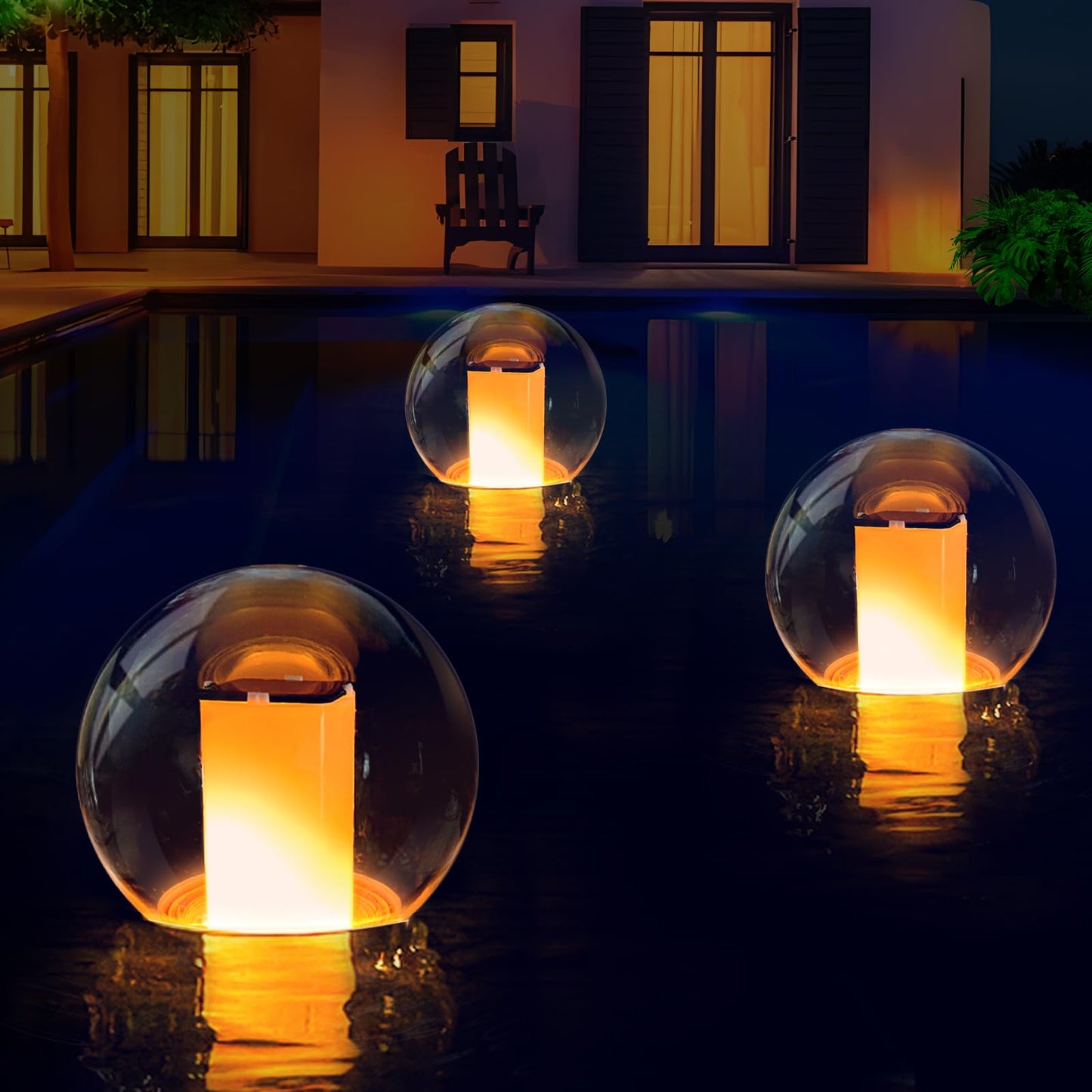 LanPool Floating Pool Lights, Waterproof Solar Flame Light,Round Pools Lights Solar Powered,Glow in The Dark Solar Floating Pool Light-Glow in Dark, 1PC