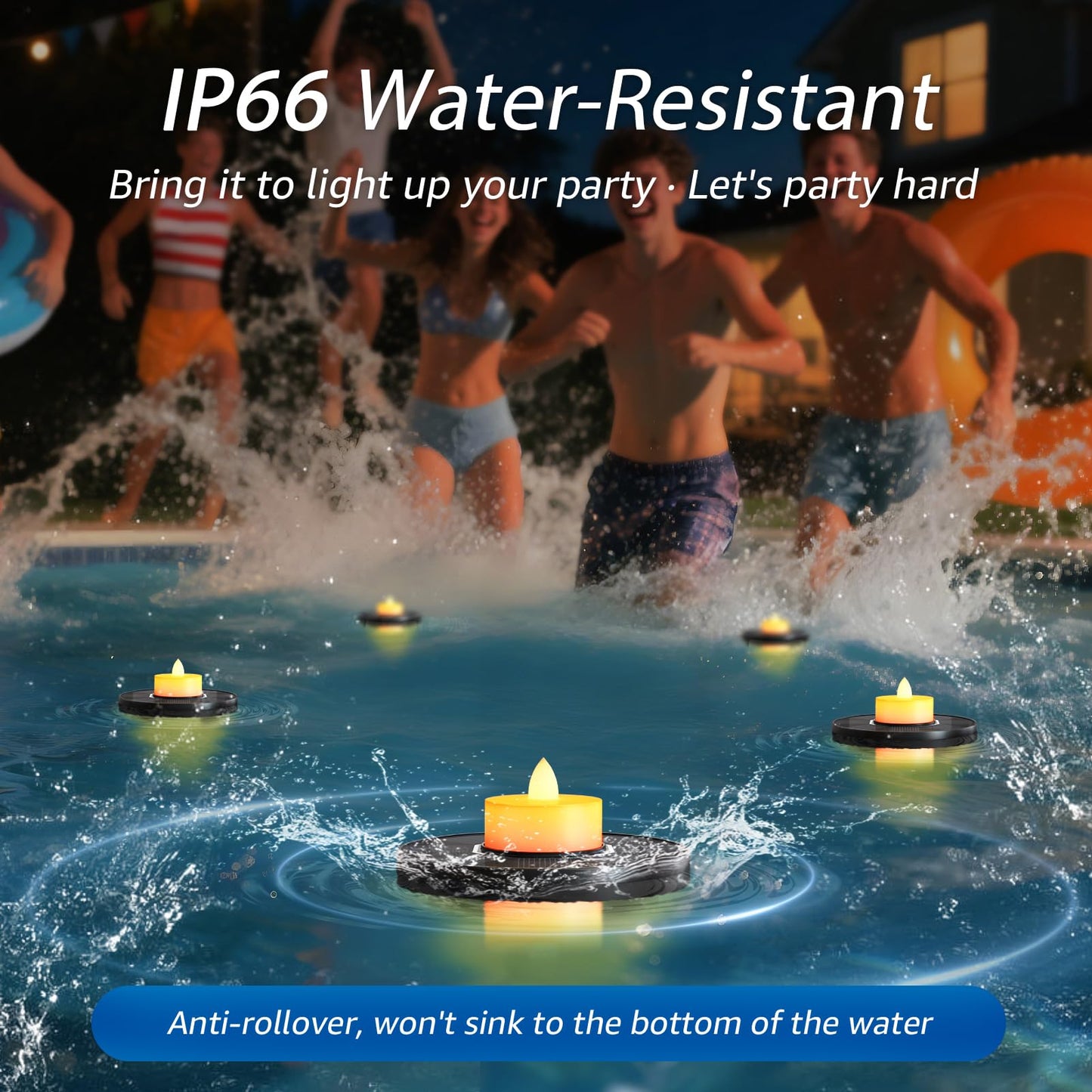 GGNOO Floating Pool Lights, Solar Floating Pool Lights 3 Pack Solar Candles Outdoor IP66 Battery Operated for Swimming Pool, Pond, Fountain, Event, Party (3 Piece)