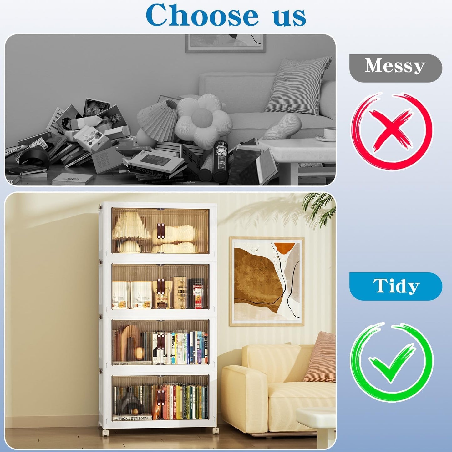 4 Tier Plastic Storage Bins with Lid 23QT, Stackable Storage Containers with Wheels, Folding Storage Boxes, Stackable Storage Bins, Closet Organizers and Storage for Living Room,Office,Dorm