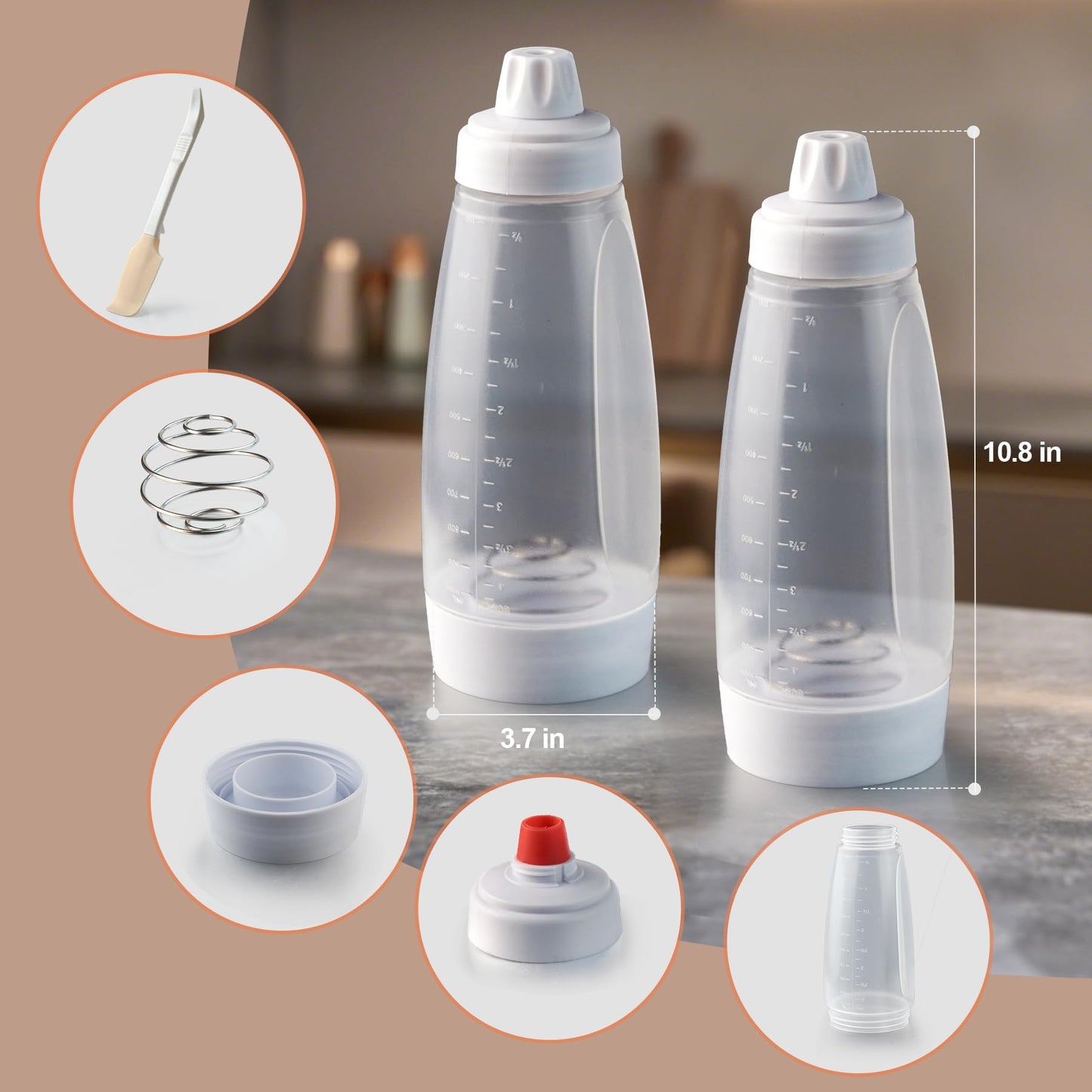 stochastic box 2 Packs of Pancake Batter Dispenser with Blender Balls, Equipped with Silicone Spatula Pancake Mixer Bottle, Kitchen Batter Squeezer Bottle Suitable for Cupcakes, Pancakes, and Muffins