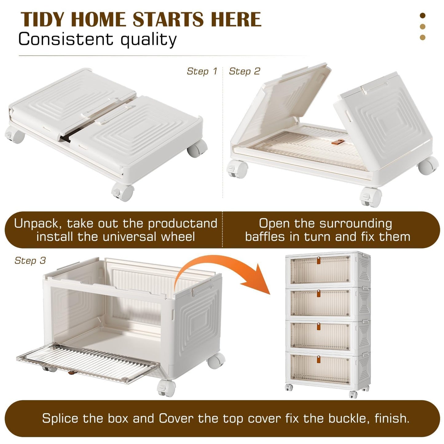 4 Tier Plastic Storage Bins with Lid 23QT, Stackable Storage Containers with Wheels, Folding Storage Boxes, Stackable Storage Bins, Closet Organizers and Storage for Living Room,Office,Dorm