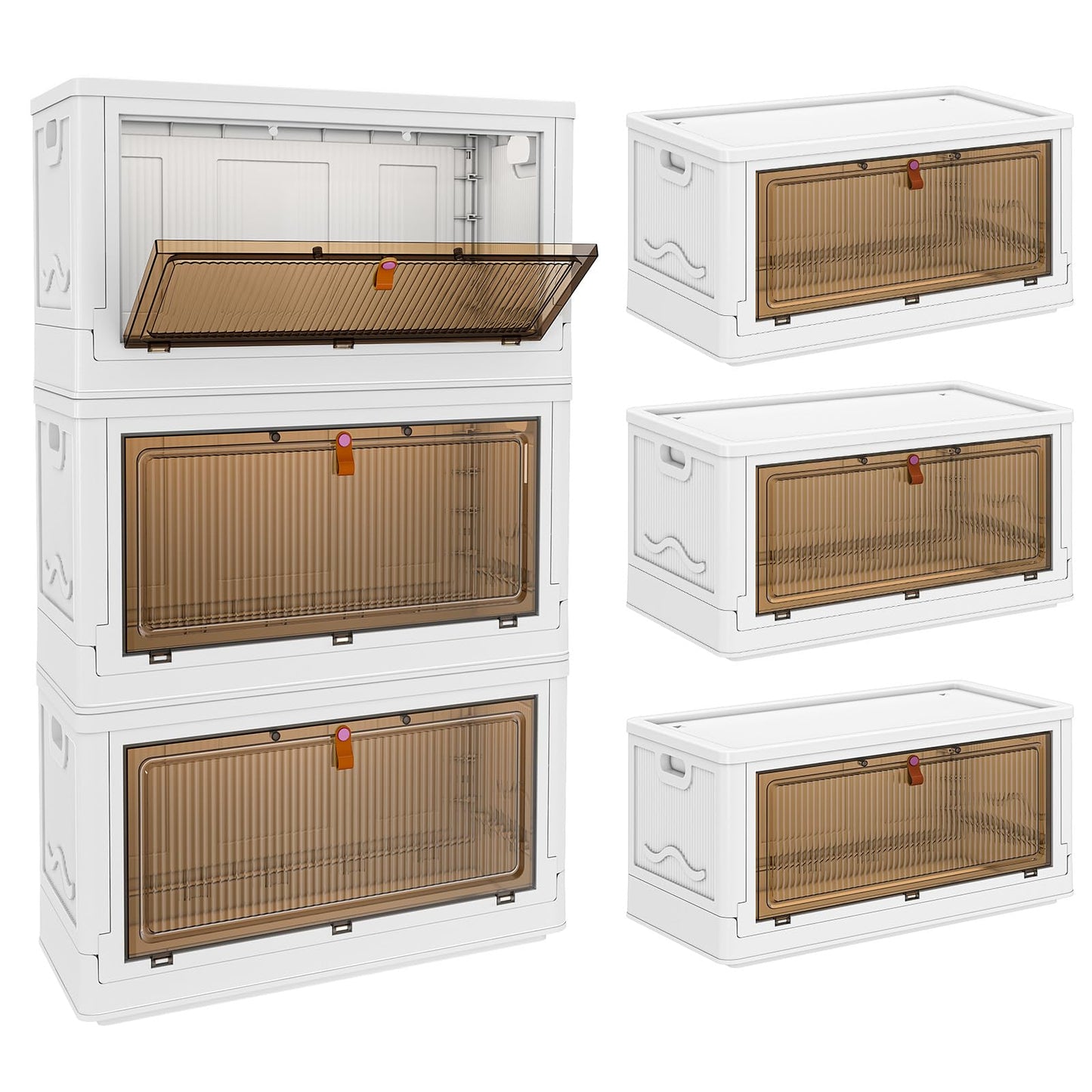 4 Tier Plastic Storage Bins with Lid 23QT, Stackable Storage Containers with Wheels, Folding Storage Boxes, Stackable Storage Bins, Closet Organizers and Storage for Living Room,Office,Dorm