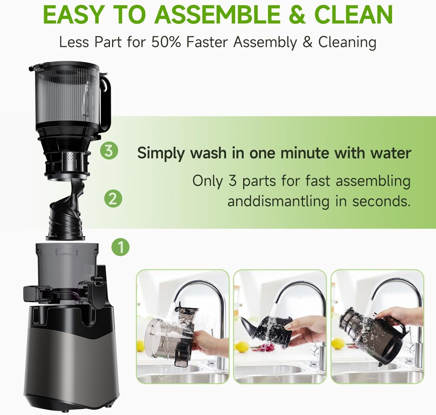 Cold Press Juicer, 5.8" Extra Large Feed Chute Fit Whole Fruits & Vegetables, 350W Slow Masticating Juicer Machines, Easy to Clean, High Juice Yield