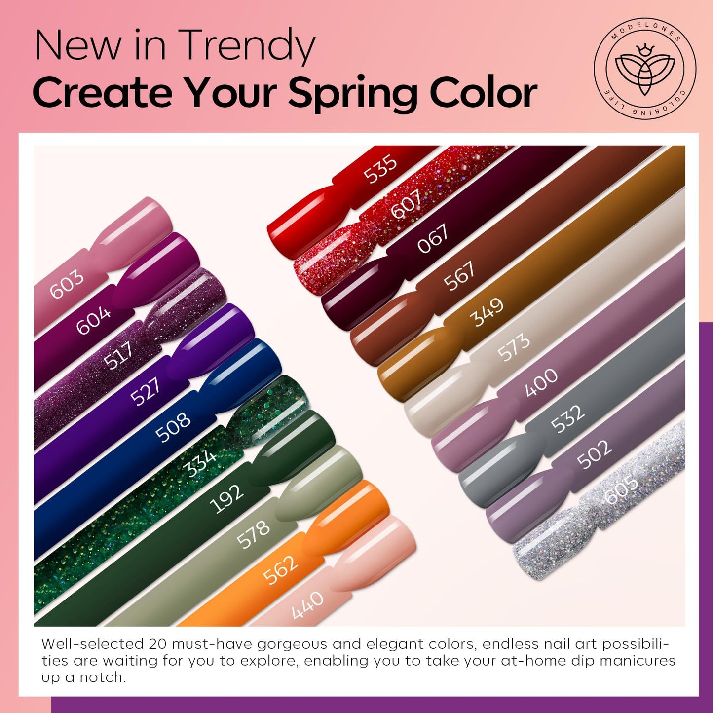 Modelones Dip Powder Nail Kit Starter, 20 Colors Purple Pink Orange Blue Dipping Powder Liquid Set Base&Top Activator for French Nail Art Salon DIY Kit