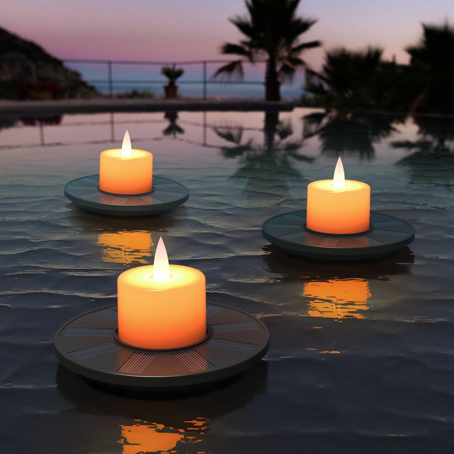 GGNOO Floating Pool Lights, Solar Floating Pool Lights 3 Pack Solar Candles Outdoor IP66 Battery Operated for Swimming Pool, Pond, Fountain, Event, Party (3 Piece)