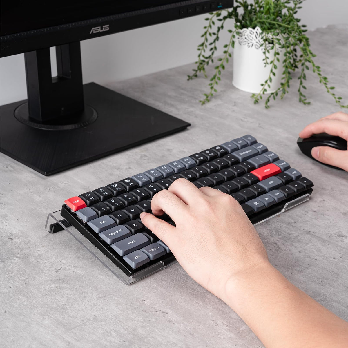BOOMIBOO Clear Acrylic Tilted Computer Keyboard Holder for Ergonomic Typing, Keyboard Stand with Silicone Anti-Slip Strip,11.8 x 5.1 Inch Keyboard Tray for 78 Keys Keyboard