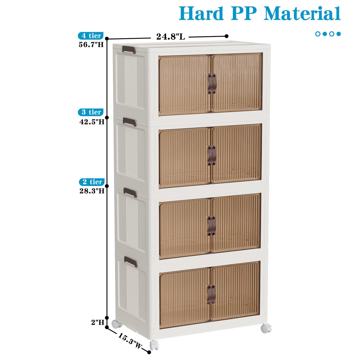 4 Tier Plastic Storage Bins with Lid 23QT, Stackable Storage Containers with Wheels, Folding Storage Boxes, Stackable Storage Bins, Closet Organizers and Storage for Living Room,Office,Dorm