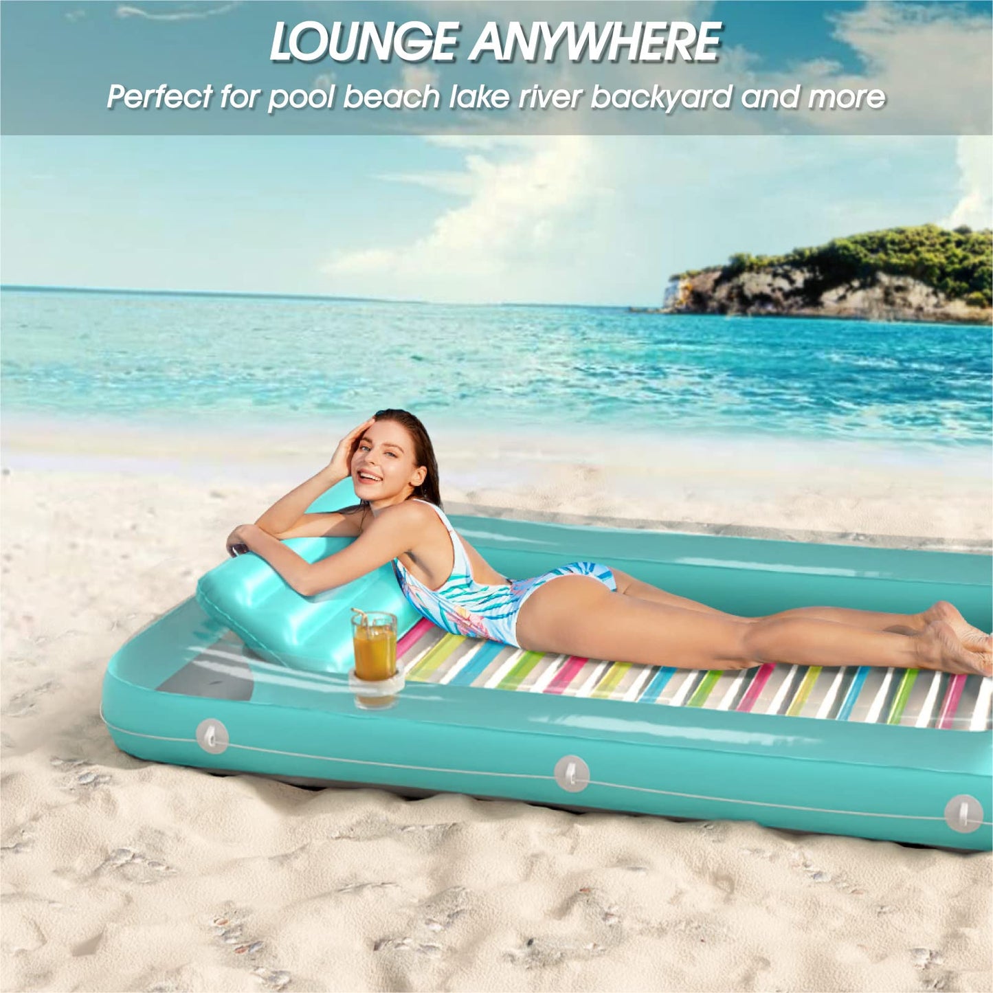 Inflatable Tanning Pool Lounger Float - Jasonwell 4 in 1 Sun Tan Tub Sunbathing Pool Lounge Raft Floatie Toys Water Filled Tanning Bed Mat Pad for Adult Blow Up Kiddie Pool Kids Ball Pit Pool (L)