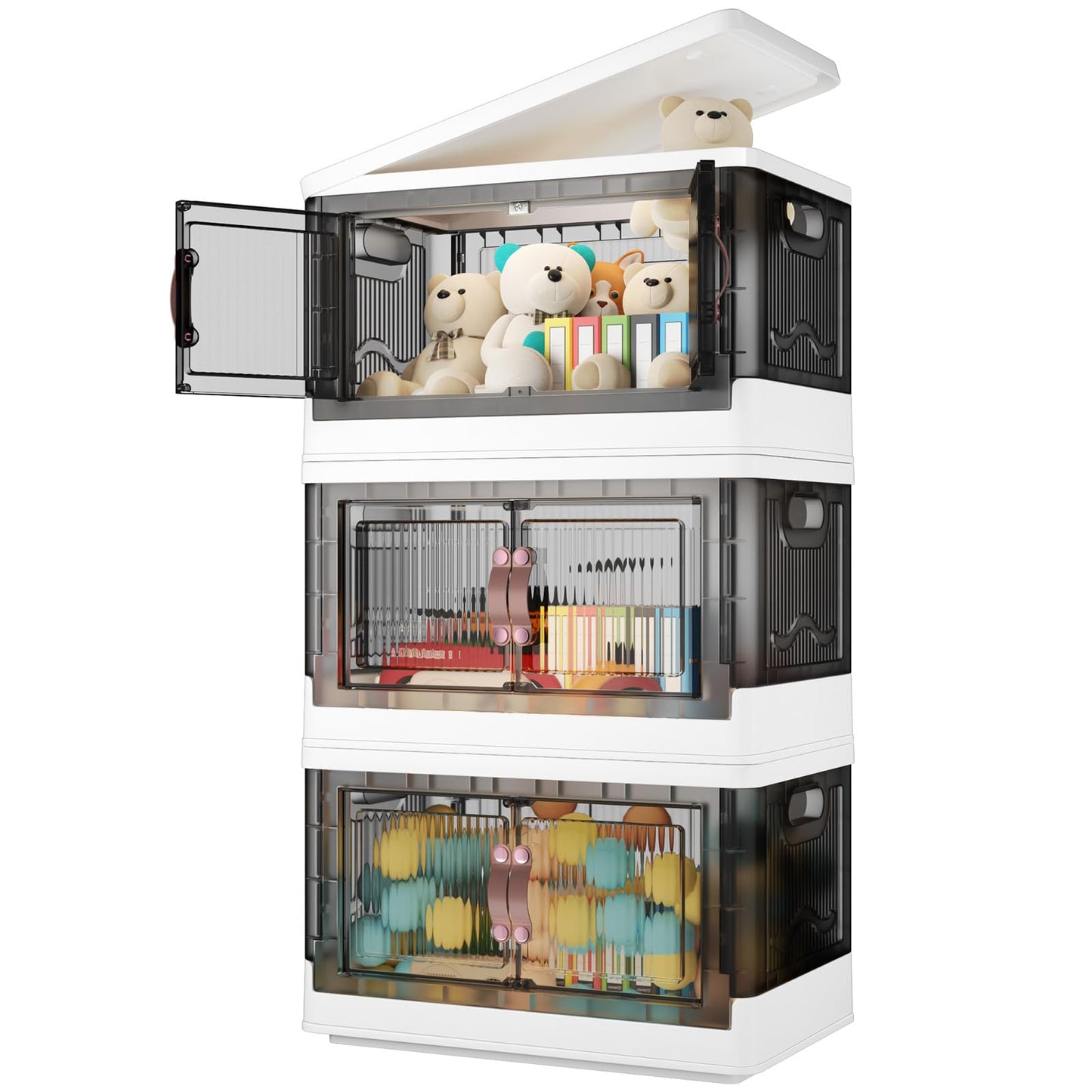 4 Tier Plastic Storage Bins with Lid 23QT, Stackable Storage Containers with Wheels, Folding Storage Boxes, Stackable Storage Bins, Closet Organizers and Storage for Living Room,Office,Dorm