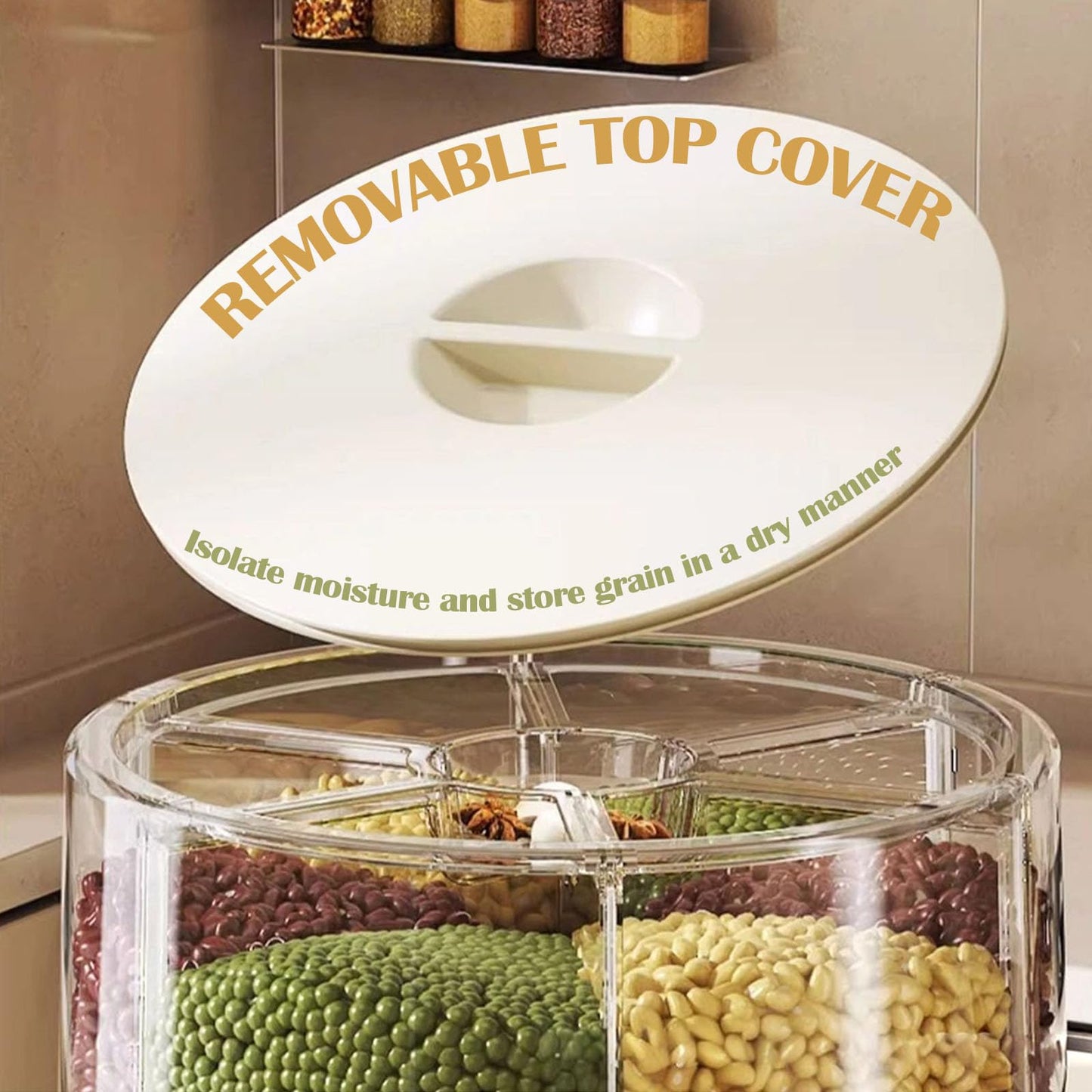 Enforose 25Lbs Cereal Dispenser,360 Degree Rotating Grain Storage Dispenser Box,6 Compartment PP Plastic Dry Food Dispenser,Rice Dispenser for Kitchen Soybean Corn (medium-white)