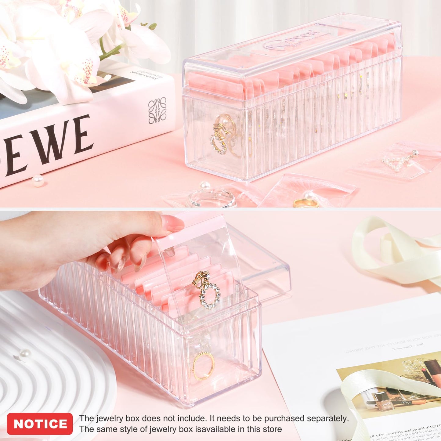 Acrylic Jewelry Box Organizer, Clear Jewelry Organizer and Storage with 20 Portable Anti Tarnish Jewelry bags, Travel Jewelry Case for Earrings/Rings/Necklaces Gifts for Women Girls, Clear