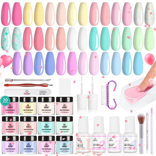 Beetles Dip Powder Nail Starter Kit 20 Colors Pastel Nude Blue Pink Glitter 36pcs Dipping Powder Set for Nail Art with Base Top Coat DIY Salon Complete Accessories Dreamy Town Collection