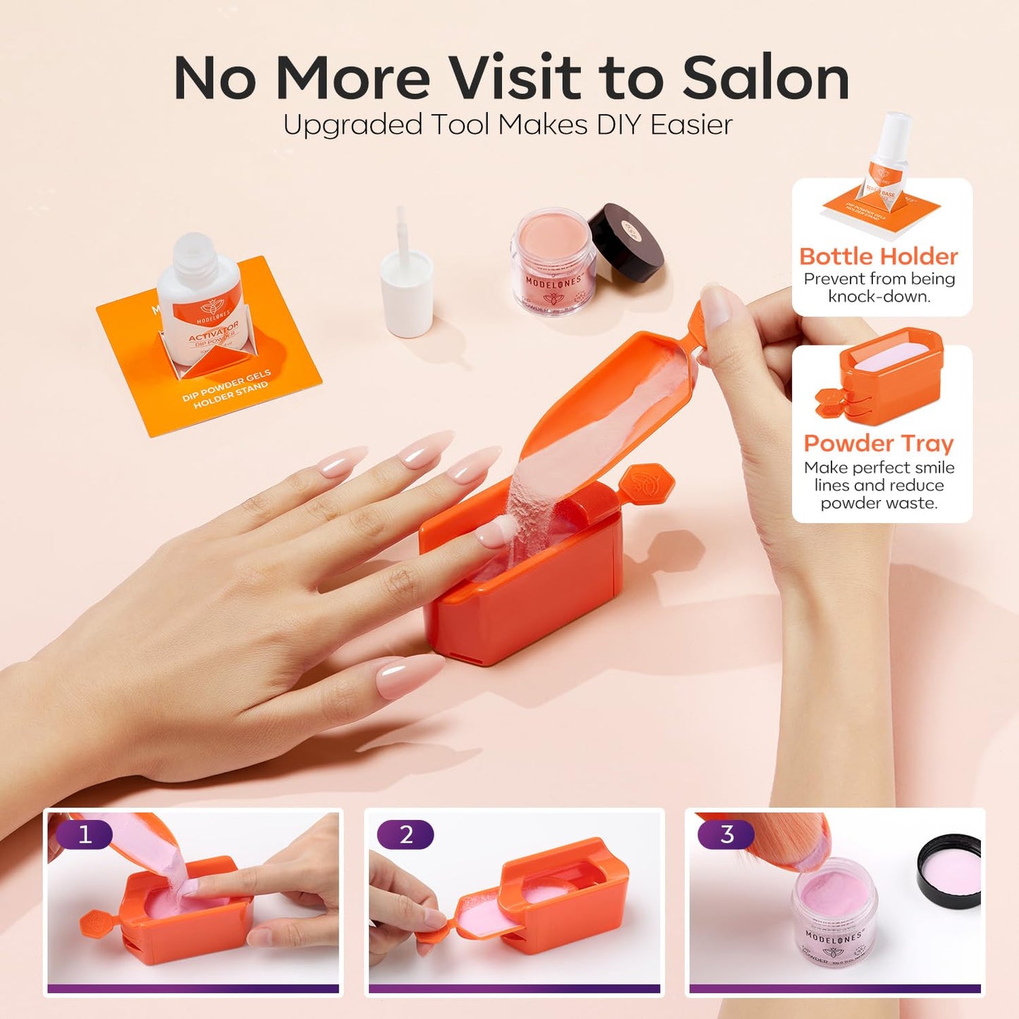 Modelones Dip Powder Nail Kit Starter, 20 Colors Purple Pink Orange Blue Dipping Powder Liquid Set Base&Top Activator for French Nail Art Salon DIY Kit