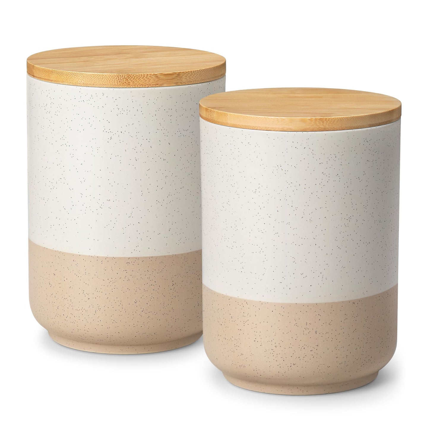 vancasso Sabine Ceramic Canister Set with Airtight Wood Lids - 3-Piece Kitchen Storage for Flour, Sugar, Coffee, Tea & Spices - Modern Countertop Decor