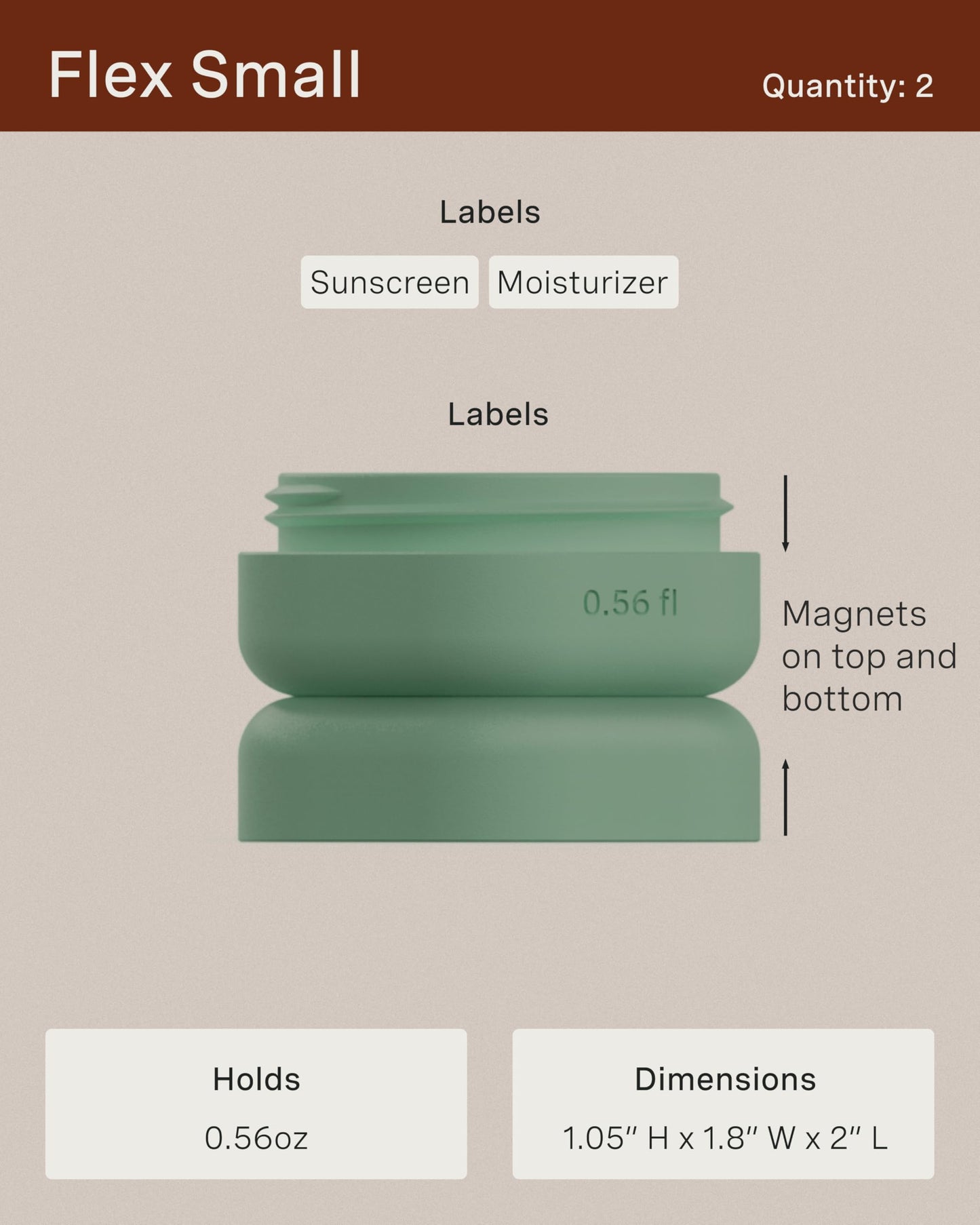 Cadence Travel Containers - Basic Skincare Set - Magnetic Travel Capsules - For Facial Cleanser, Moisturizer, Sunscreen - 3 Small Capsules (0.56oz) with Cleanser, Moisturizer & Sun-Icon Labels - Petal