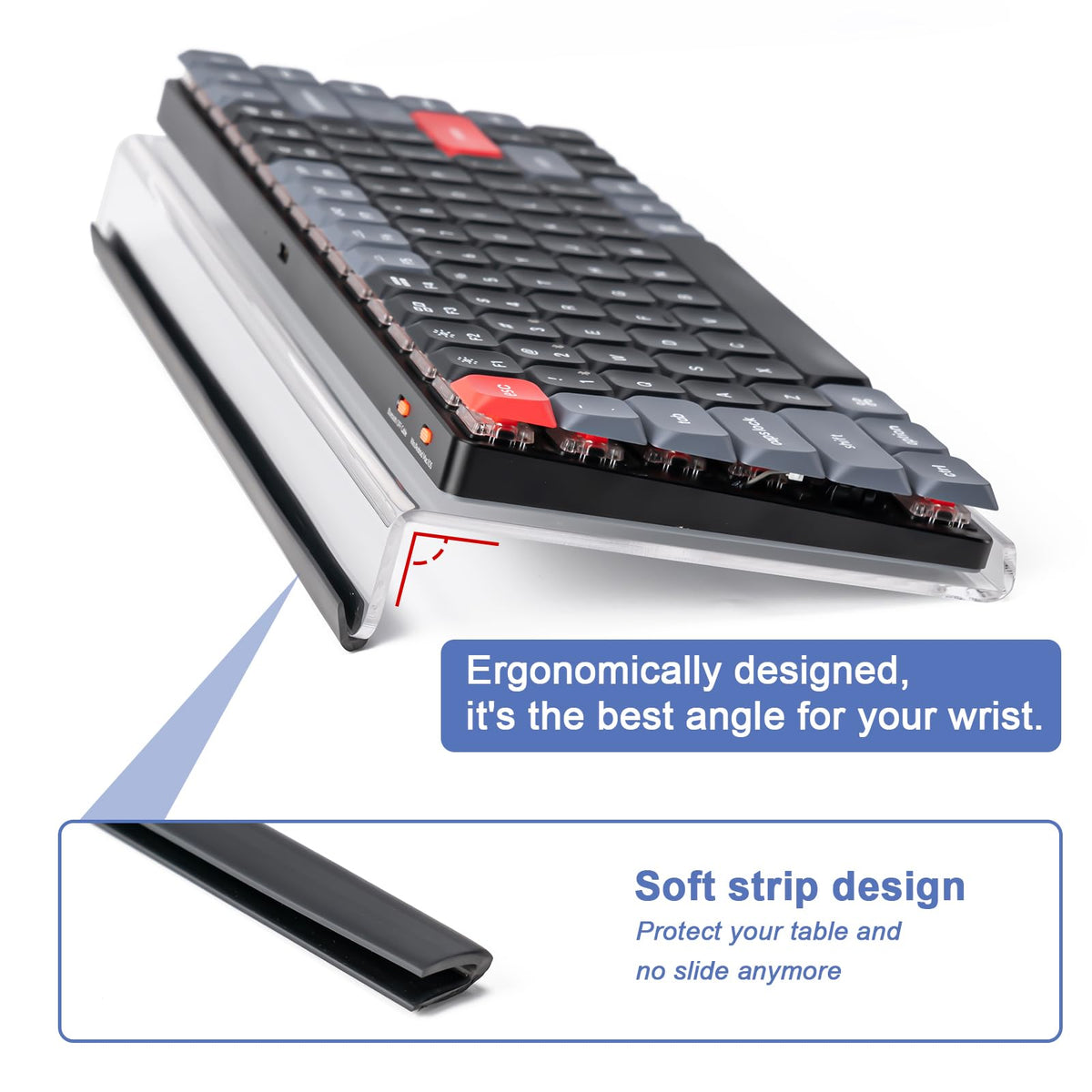 BOOMIBOO Clear Acrylic Tilted Computer Keyboard Holder for Ergonomic Typing, Keyboard Stand with Silicone Anti-Slip Strip,11.8 x 5.1 Inch Keyboard Tray for 78 Keys Keyboard