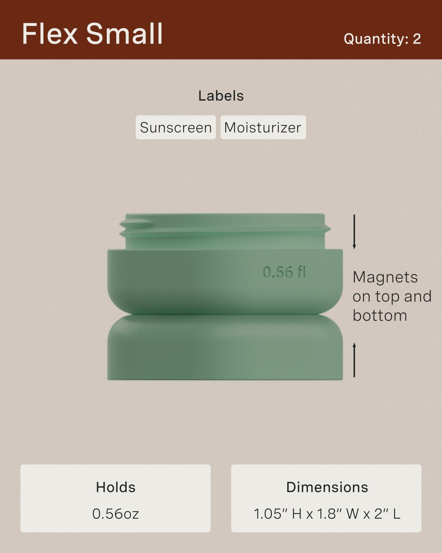 Cadence Travel Containers - Basic Skincare Set - Magnetic Travel Capsules - For Facial Cleanser, Moisturizer, Sunscreen - 3 Small Capsules (0.56oz) with Cleanser, Moisturizer & Sun-Icon Labels - Petal