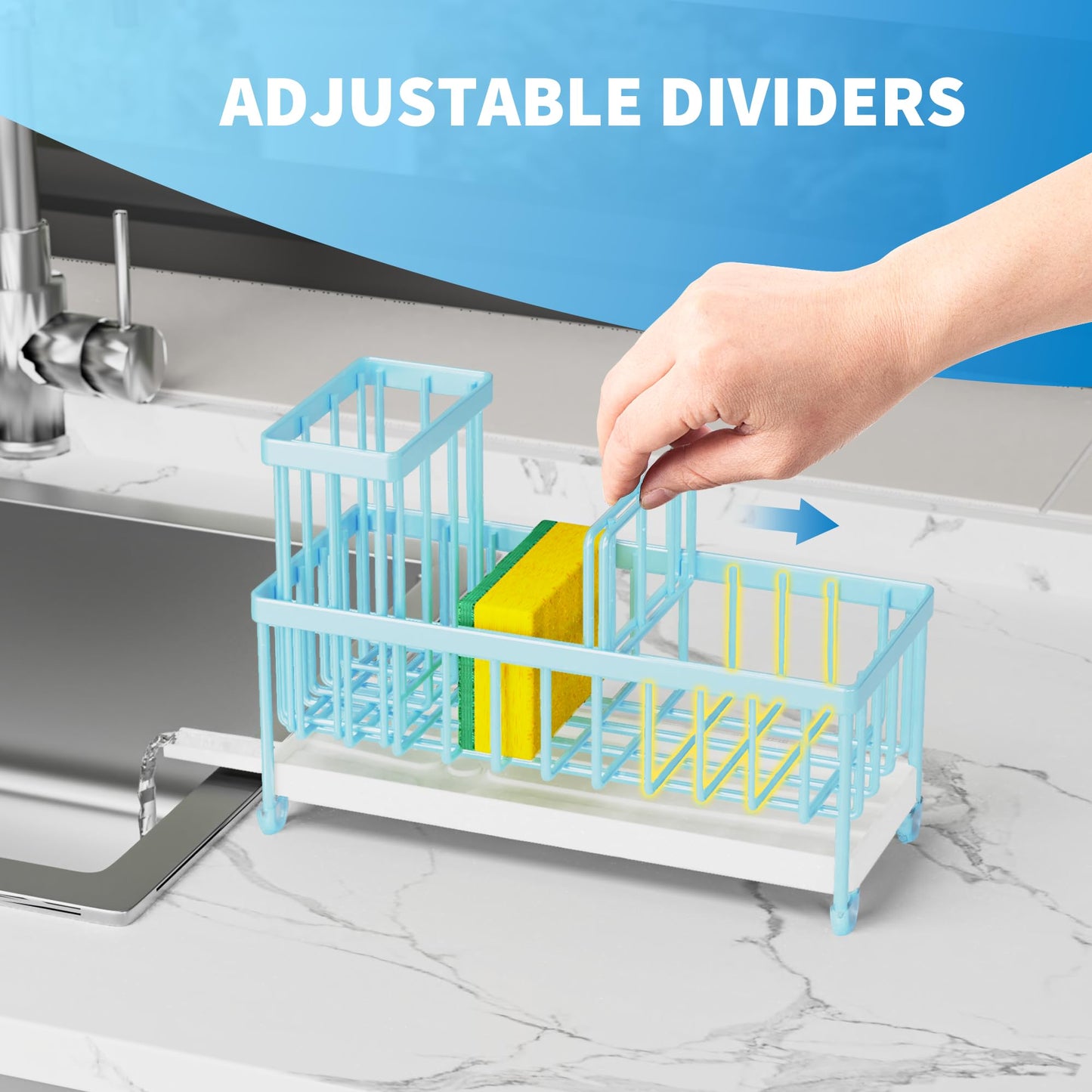 Cisily Black Sponge Holder for Kitchen Sink, Sink Caddy Organizer with High Brush Holder, Kitchen Countertop Organizers and Storage Essentials, Rustproof 304 Stainless Steel, Soap Dispenser Organize