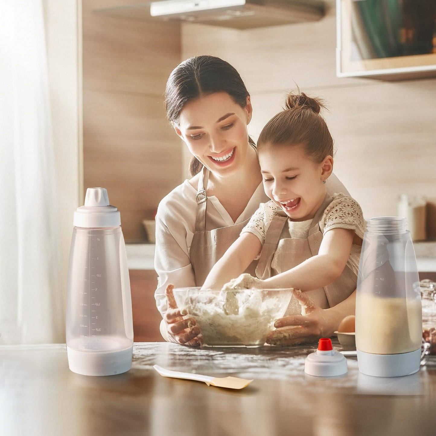 stochastic box 2 Packs of Pancake Batter Dispenser with Blender Balls, Equipped with Silicone Spatula Pancake Mixer Bottle, Kitchen Batter Squeezer Bottle Suitable for Cupcakes, Pancakes, and Muffins