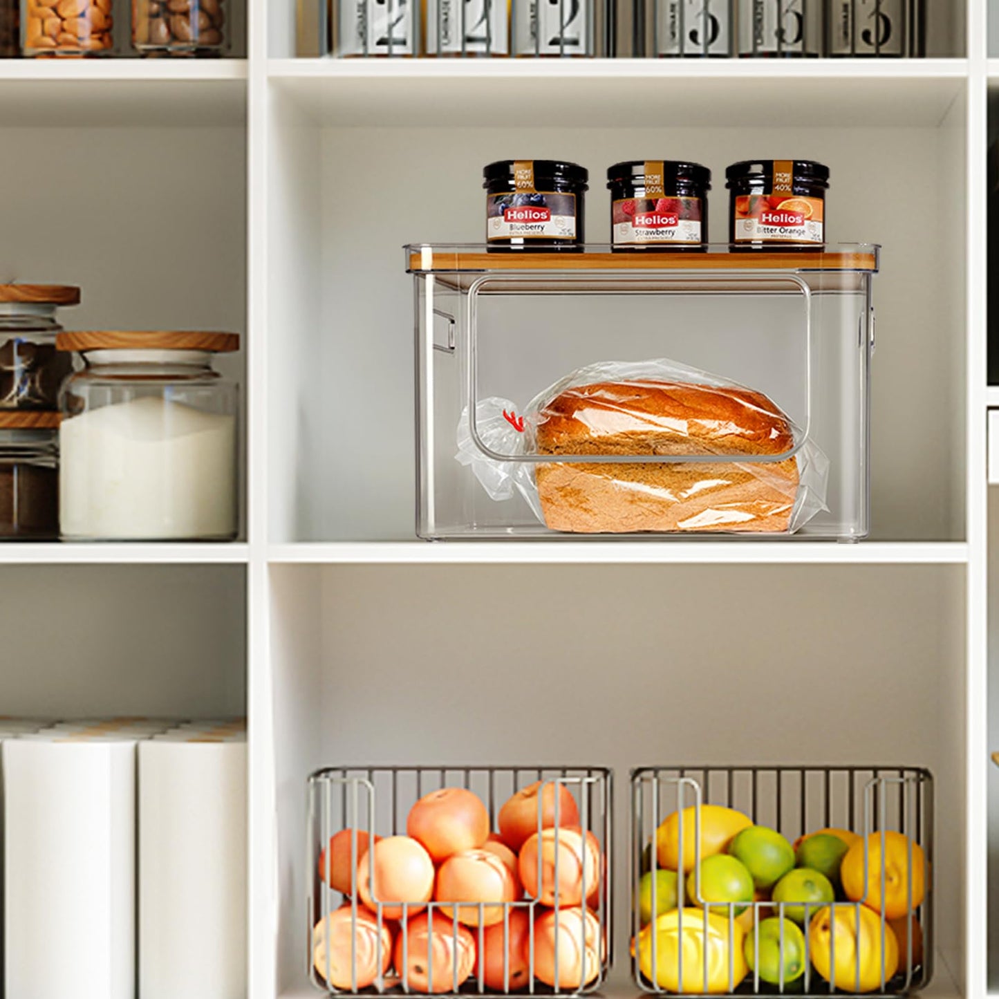 Hudgan Stackable Storage with Bamboo Top for Kitchen Laundry Room Organization, Extra Large Trash Bag/Garbage Bag Dispenser, Pantry Organizers and Storage Under Sink Organizer