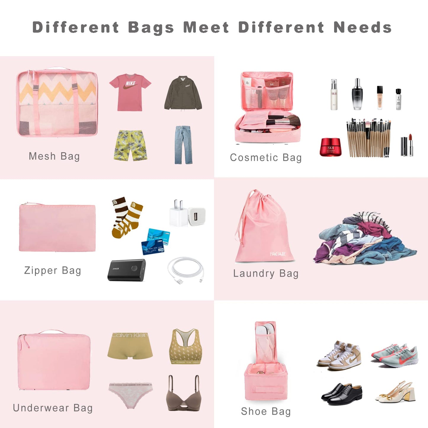 BAGAIL 8 Set Packing Cubes Luggage Packing Organizers for Travel Accessories (Blush Pink)