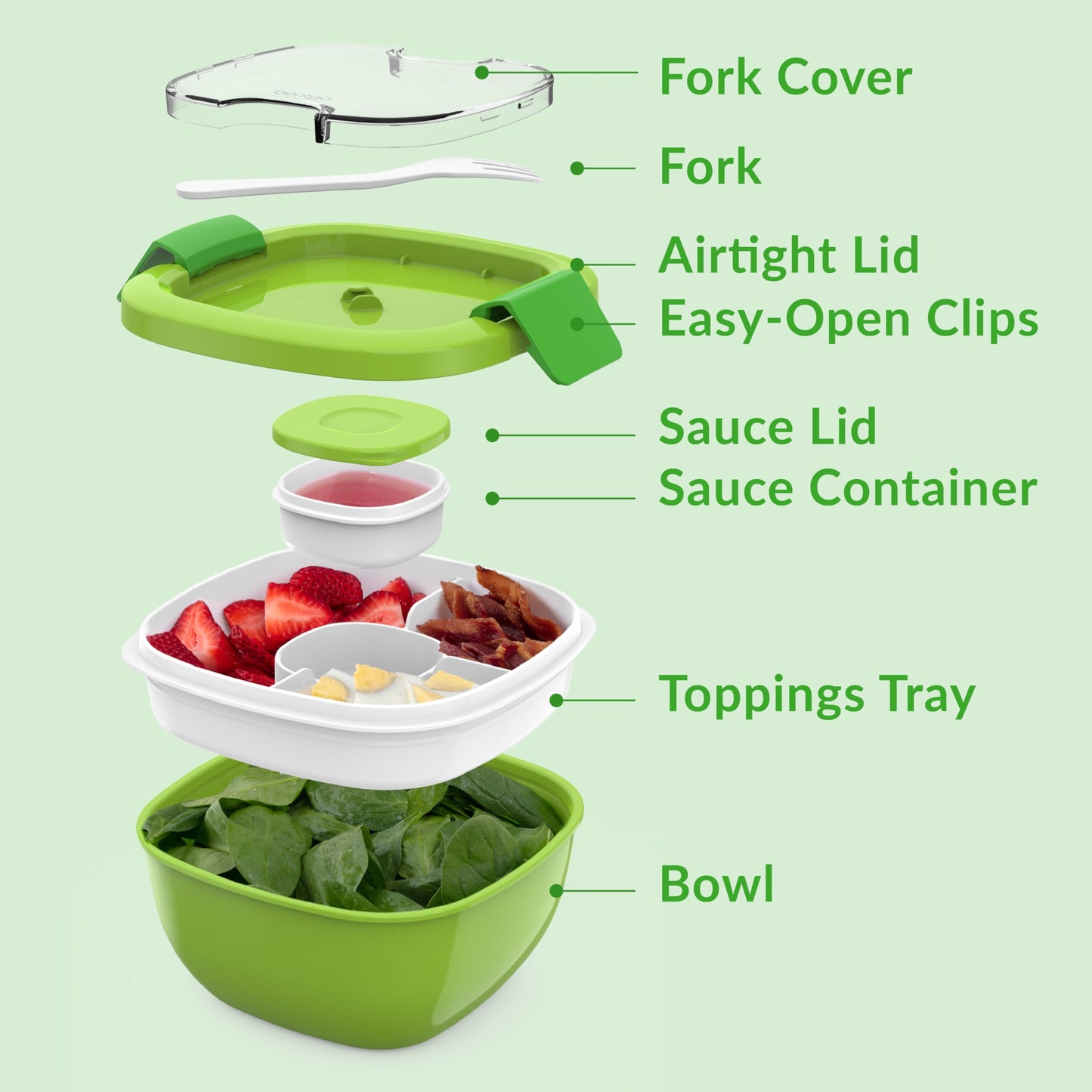 Bentgo Salad Container - 54 oz Bowl with 4-Compartment Toppings Tray, Leak-Proof Dressing Container, Reusable Fork, BPA-Free Lunch Box for Meal Prep & Food Storage; Removable Bento Tray (Slate)