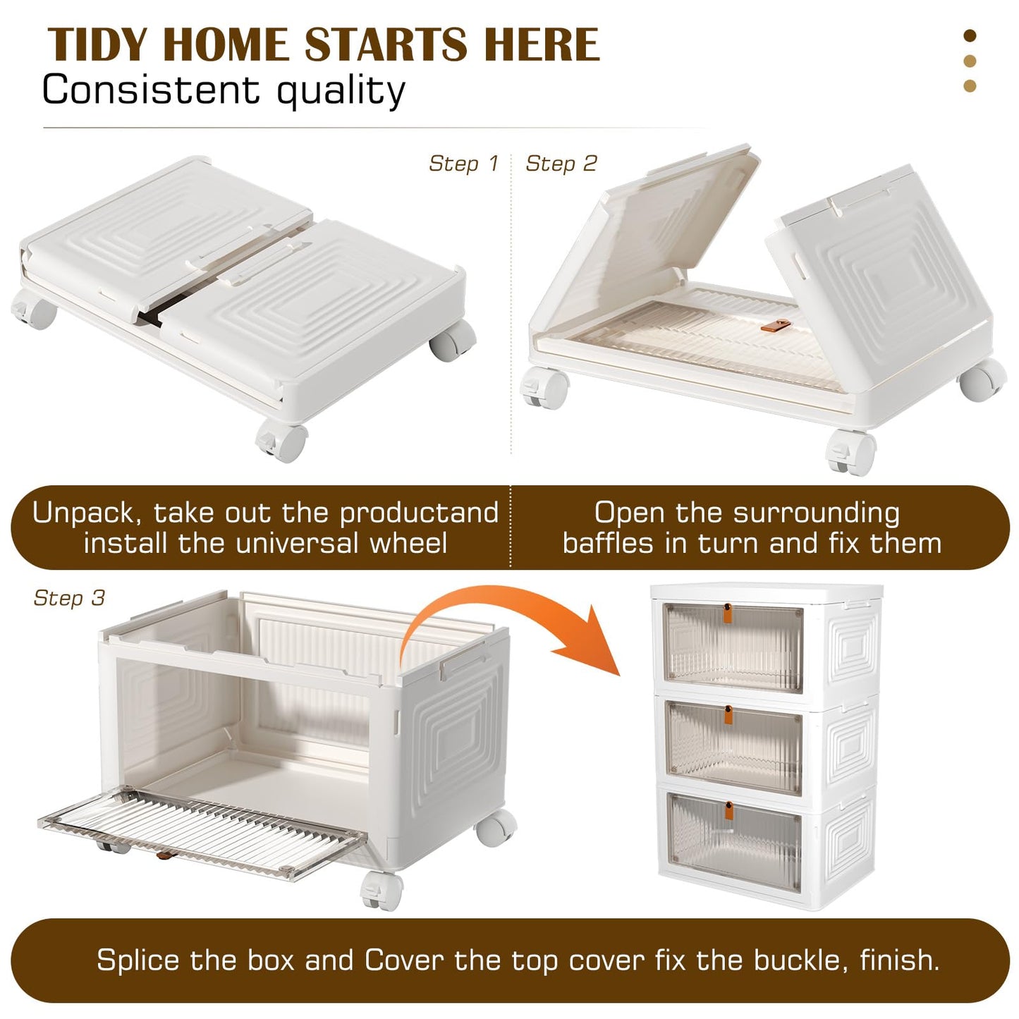 4 Tier Plastic Storage Bins with Lid 23QT, Stackable Storage Containers with Wheels, Folding Storage Boxes, Stackable Storage Bins, Closet Organizers and Storage for Living Room,Office,Dorm