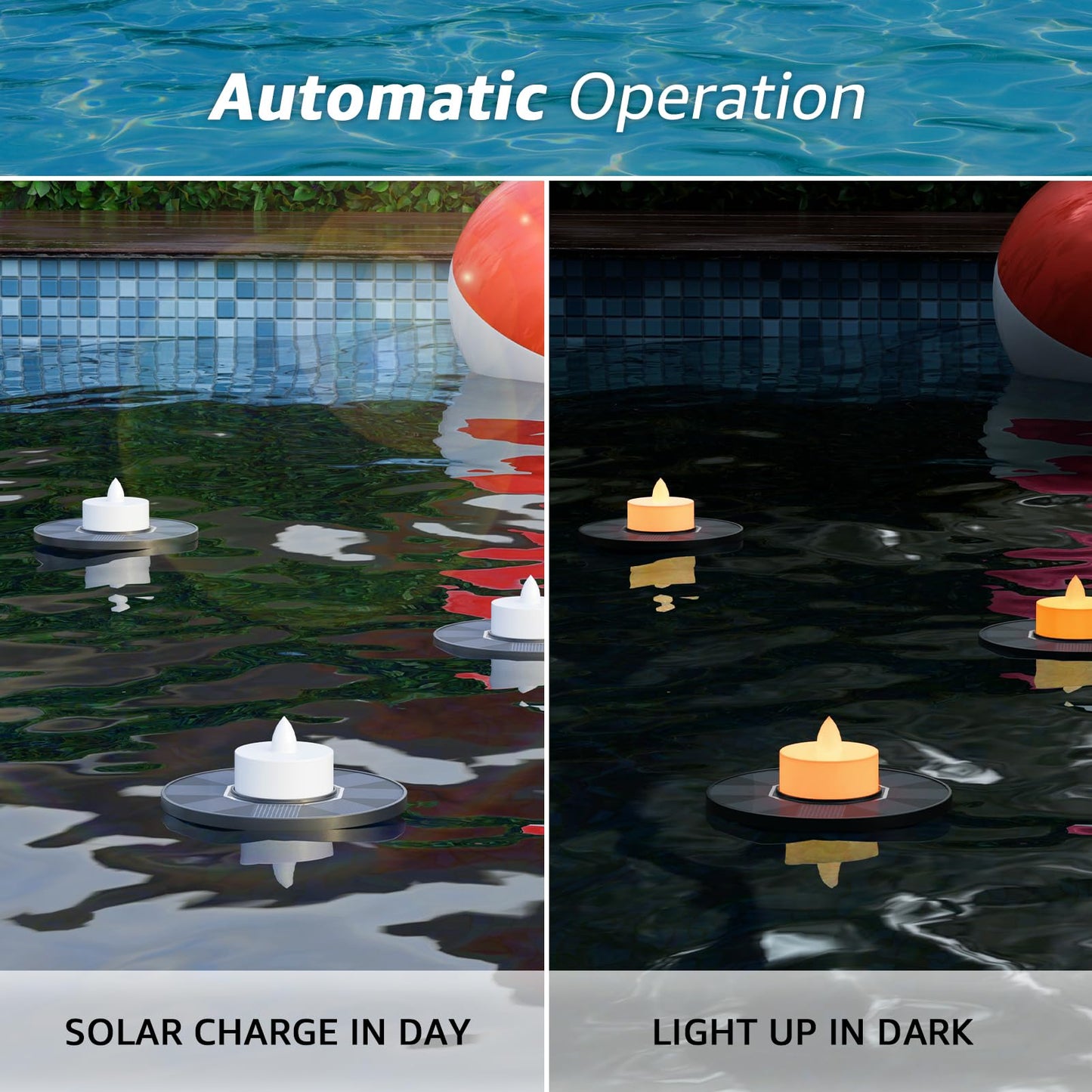 GGNOO Floating Pool Lights, Solar Floating Pool Lights 3 Pack Solar Candles Outdoor IP66 Battery Operated for Swimming Pool, Pond, Fountain, Event, Party (3 Piece)