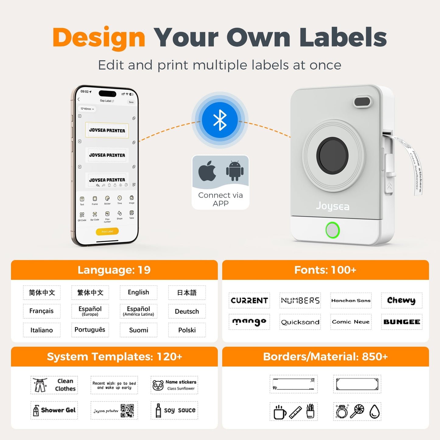 Joysea Bluetooth Label Maker Machine with Tape, OP1 Thermal Sticker Printer for Home Kitchen, Portable Mini Label Makers for Office Organization, Gray