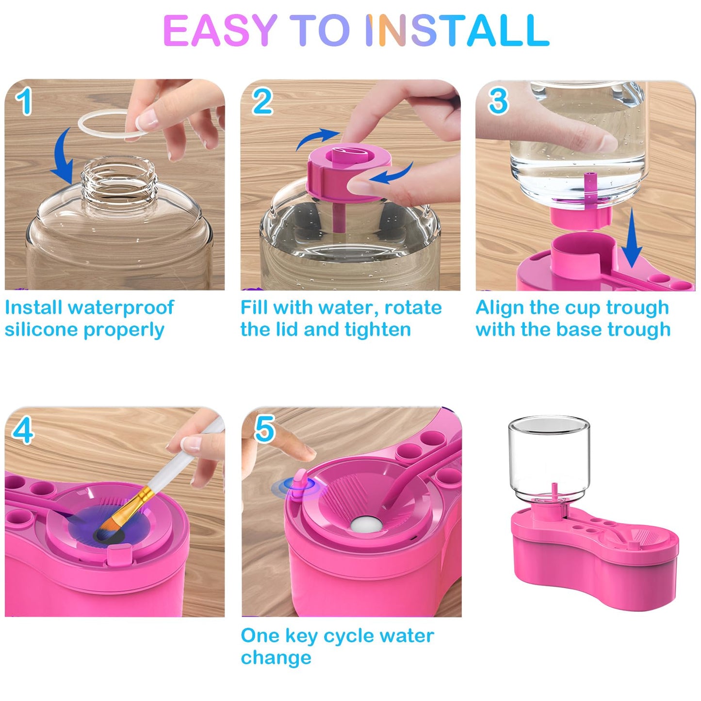 Painting Station, Paint Brush Cleaner and Silicone Painting Mat 20"X16", Silicone Art Mat with 10 Paint Brushes, Paint Brush Rinser, Art Painting Supplies Set (Pink)