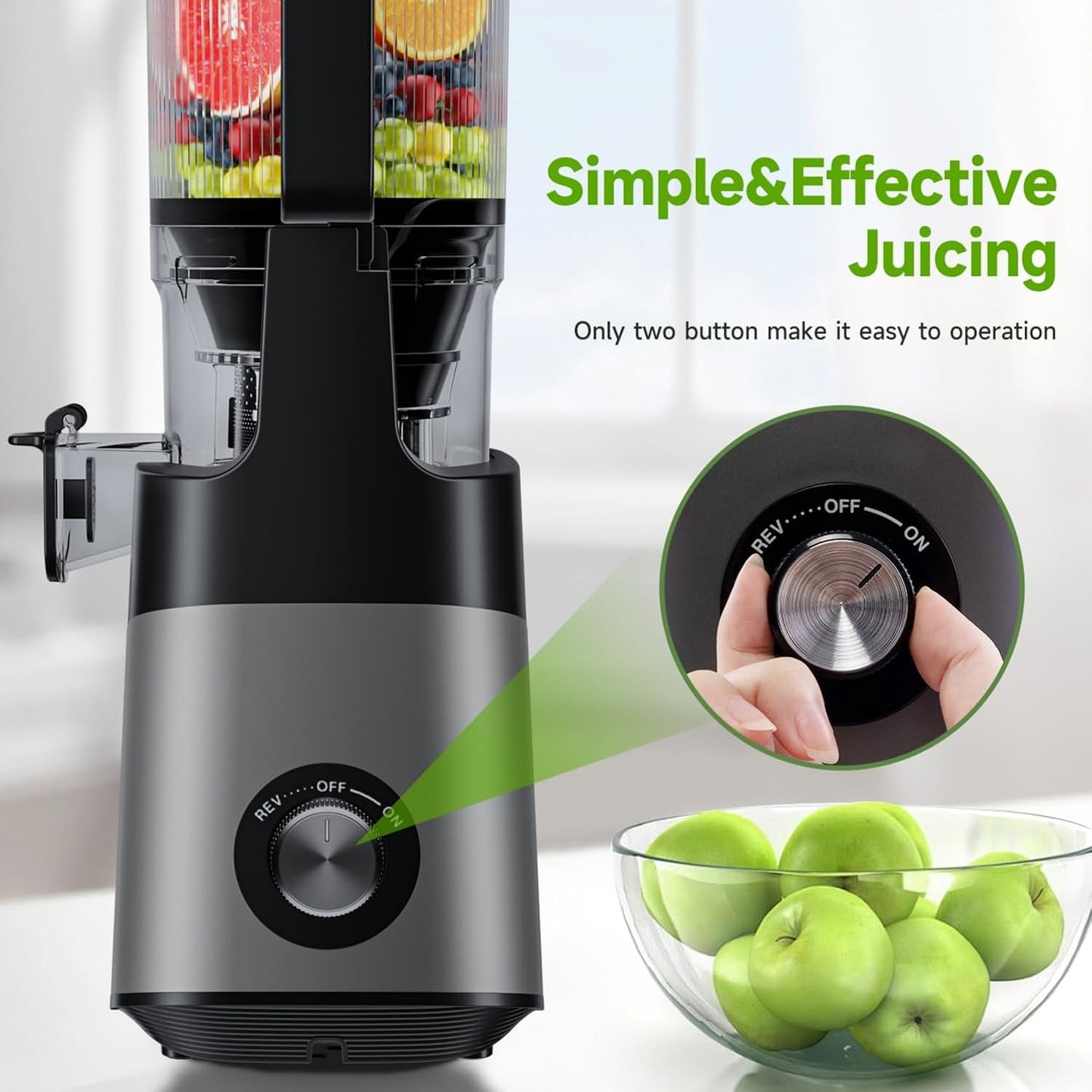 Cold Press Juicer, 5.8" Extra Large Feed Chute Fit Whole Fruits & Vegetables, 350W Slow Masticating Juicer Machines, Easy to Clean, High Juice Yield