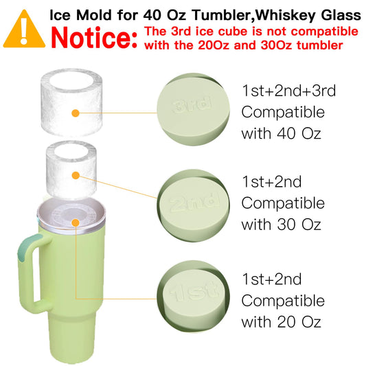 Ice Cube Tray for Tumbler Cup 30Oz-40Oz, 3 Pcs Silicone Cylinder Ice Mold with Lid and Bin for Freezer, Easy Fill and Release Ice Maker for Whiskey, Cocktail BPA-Free