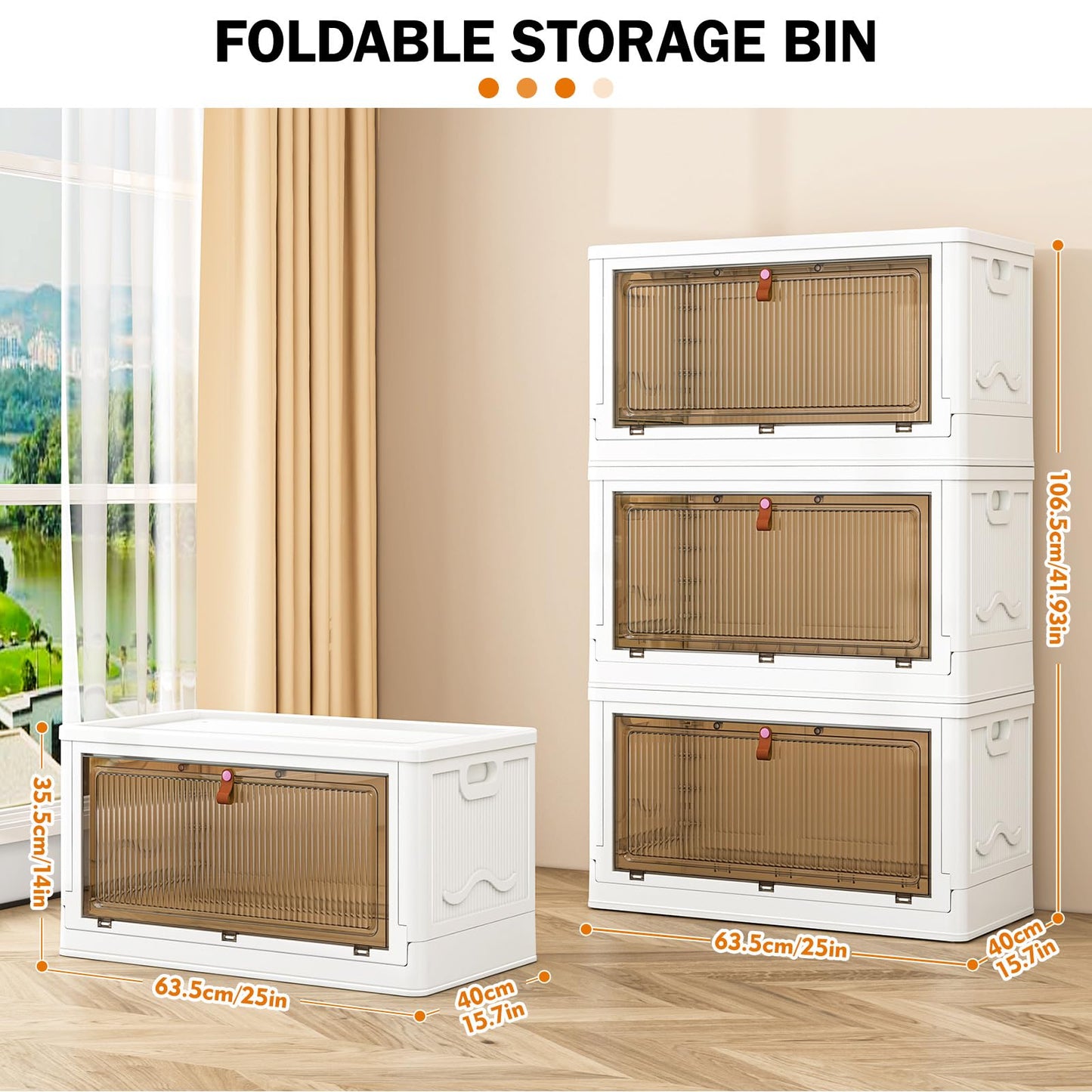 4 Tier Plastic Storage Bins with Lid 23QT, Stackable Storage Containers with Wheels, Folding Storage Boxes, Stackable Storage Bins, Closet Organizers and Storage for Living Room,Office,Dorm