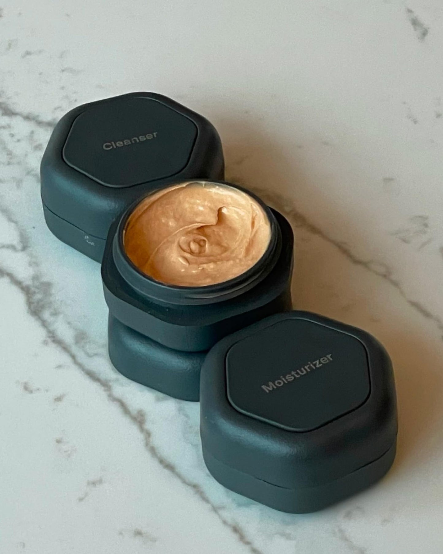 Cadence Travel Containers - Basic Skincare Set - Magnetic Travel Capsules - For Facial Cleanser, Moisturizer, Sunscreen - 3 Small Capsules (0.56oz) with Cleanser, Moisturizer & Sun-Icon Labels - Petal