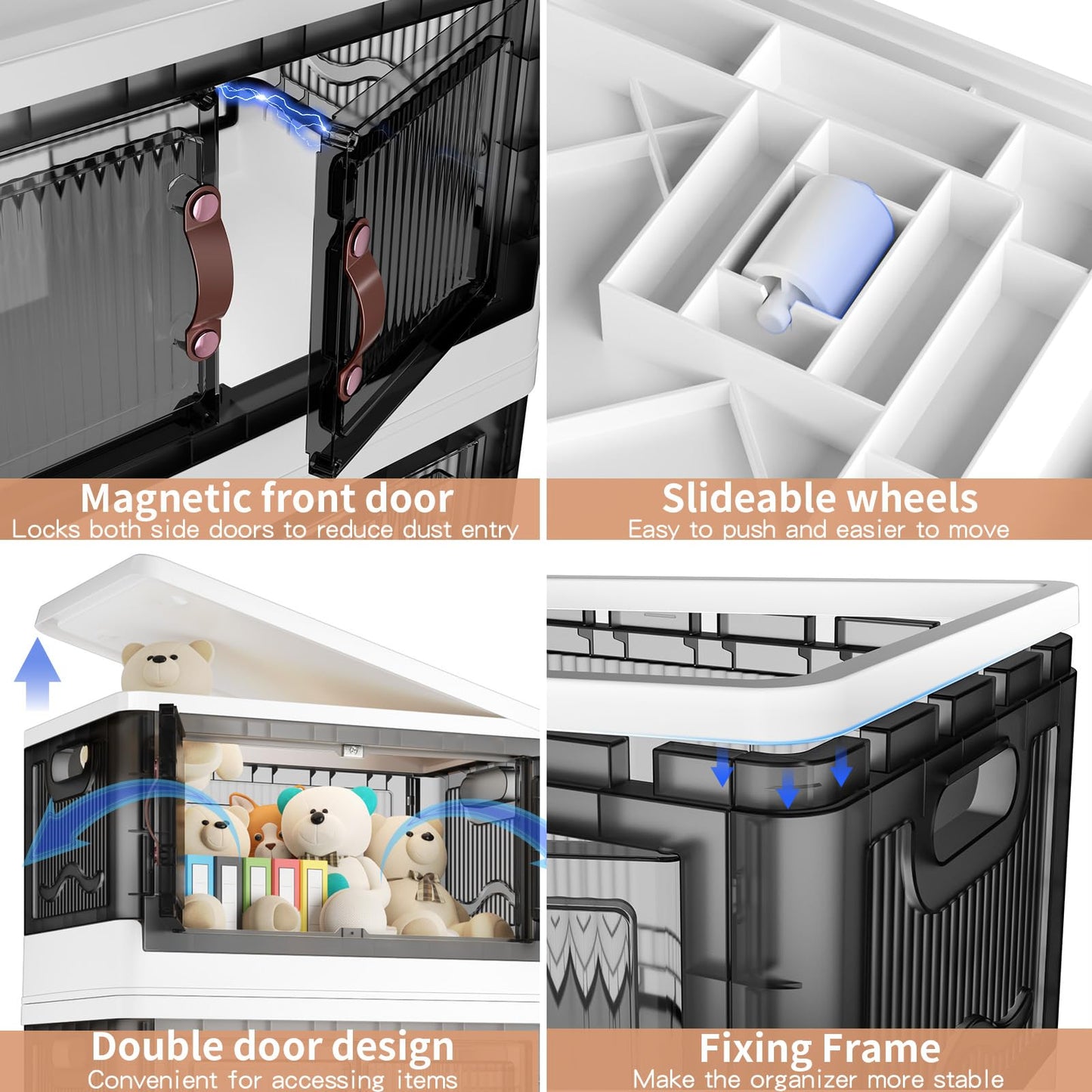 4 Tier Plastic Storage Bins with Lid 23QT, Stackable Storage Containers with Wheels, Folding Storage Boxes, Stackable Storage Bins, Closet Organizers and Storage for Living Room,Office,Dorm
