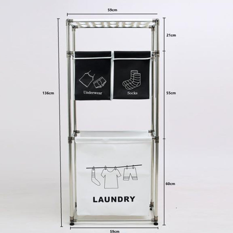 Laundry Basket 3-Tier Laundry Sorter with 4 Removable Bags for Organizing Clothes, Laundry, Light Laundry, Dark Laundry, 3 Hooks