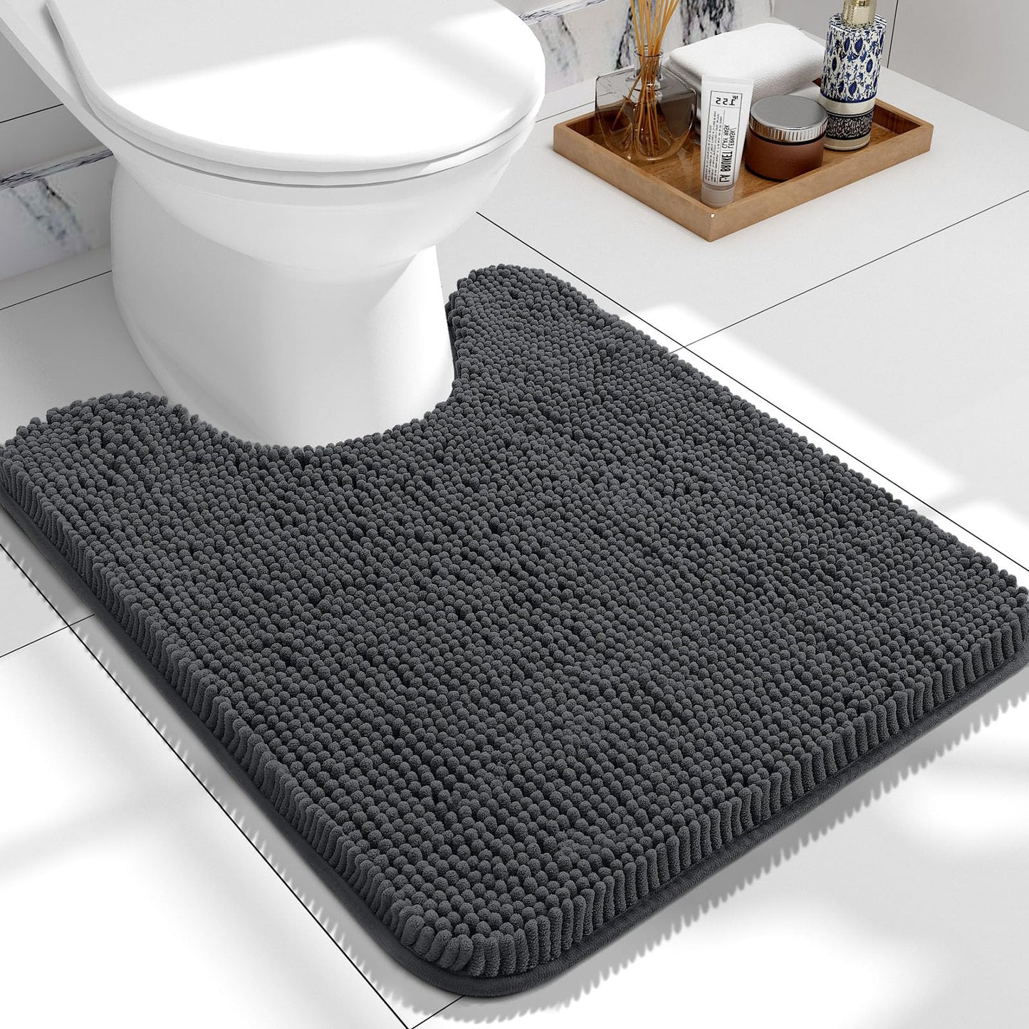 OLANLY Bathroom Rugs 30x20, Extra Soft Absorbent Chenille Bath Rugs, Rubber Backing Quick Dry, Machine Washable Bath Mats for Bathroom Floor, Tub and Shower, Home Decor Accessories, Grey