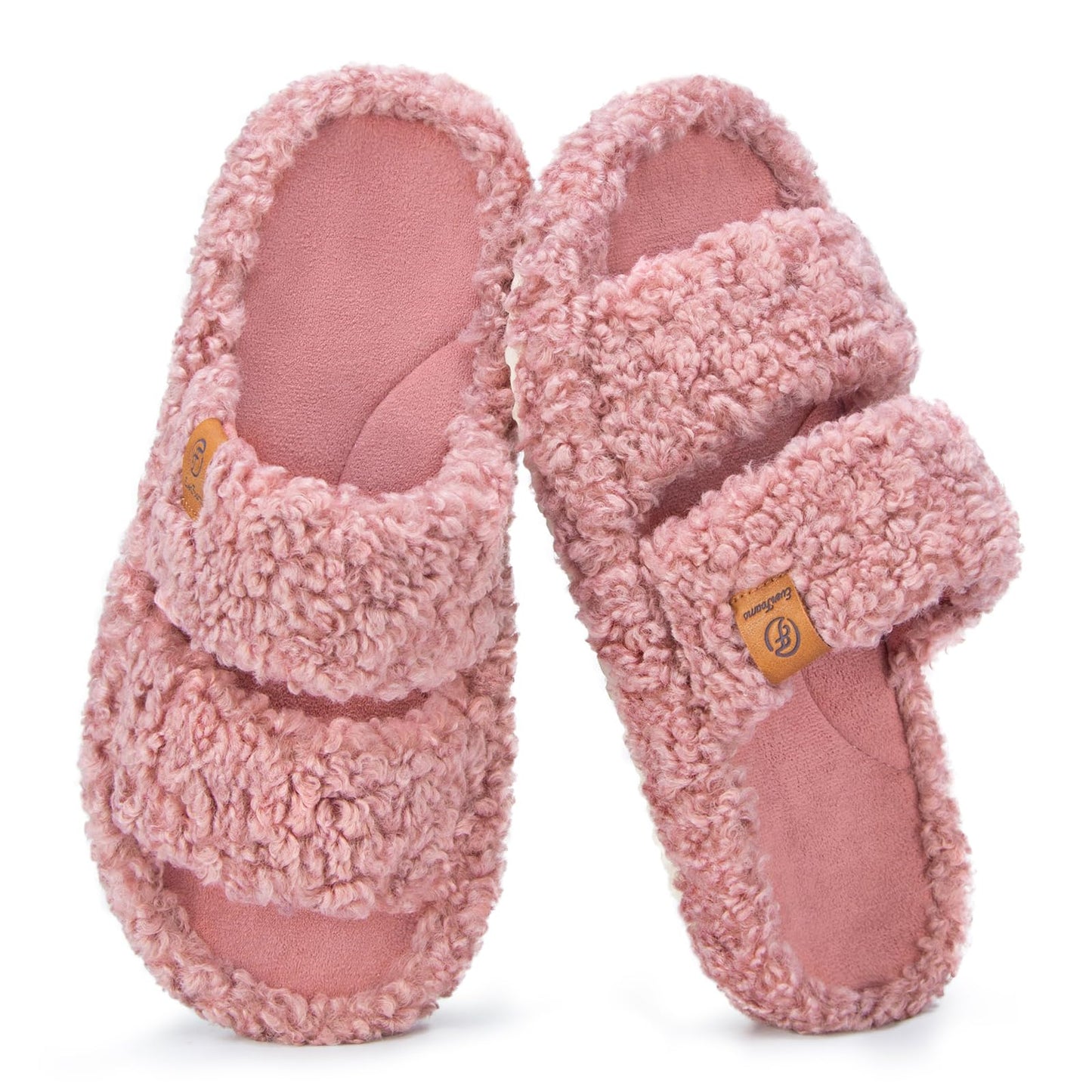 EverFoams Womens Fuzzy Open-toe Slippers Soft Comfy Memory Foam Indoor House Shoes Dusty Rose,11-12 US