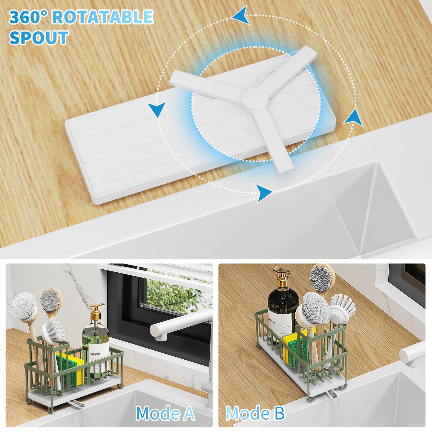 Cisily Black Sponge Holder for Kitchen Sink, Sink Caddy Organizer with High Brush Holder, Kitchen Countertop Organizers and Storage Essentials, Rustproof 304 Stainless Steel, Soap Dispenser Organize